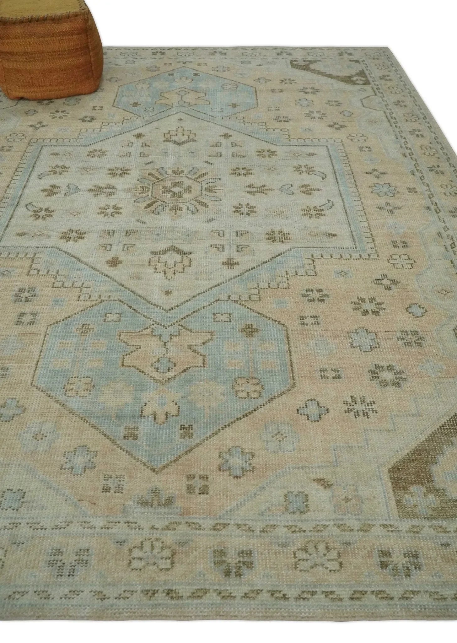 Custom Made Low Pile Hand Knotted Peach and Blue Traditional Design Wool Area Rug - The Mayfair Hall