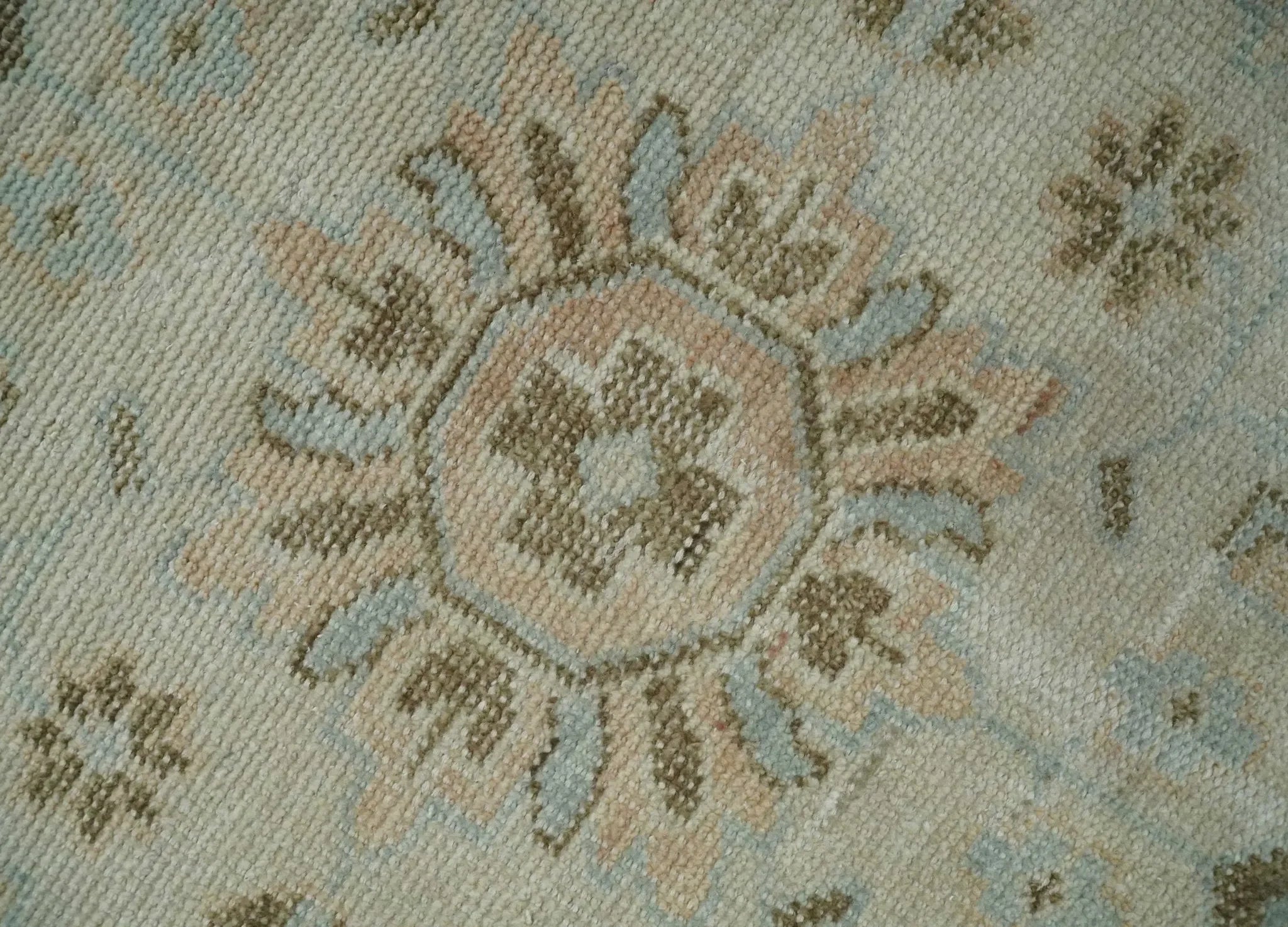 Custom Made Low Pile Hand Knotted Peach and Blue Traditional Design Wool Area Rug - The Mayfair Hall