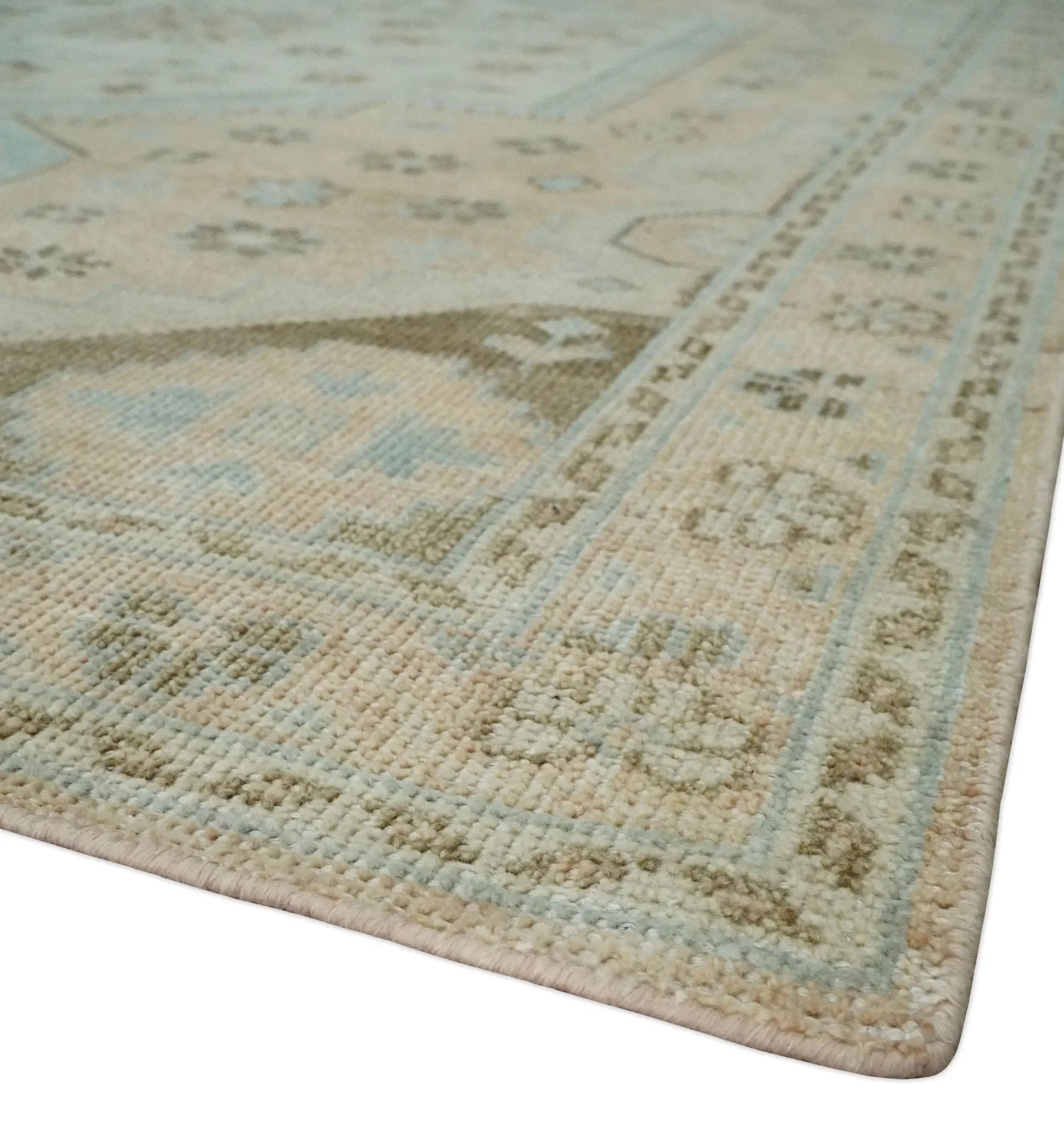 Custom Made Low Pile Hand Knotted Peach and Blue Traditional Design Wool Area Rug - The Mayfair Hall