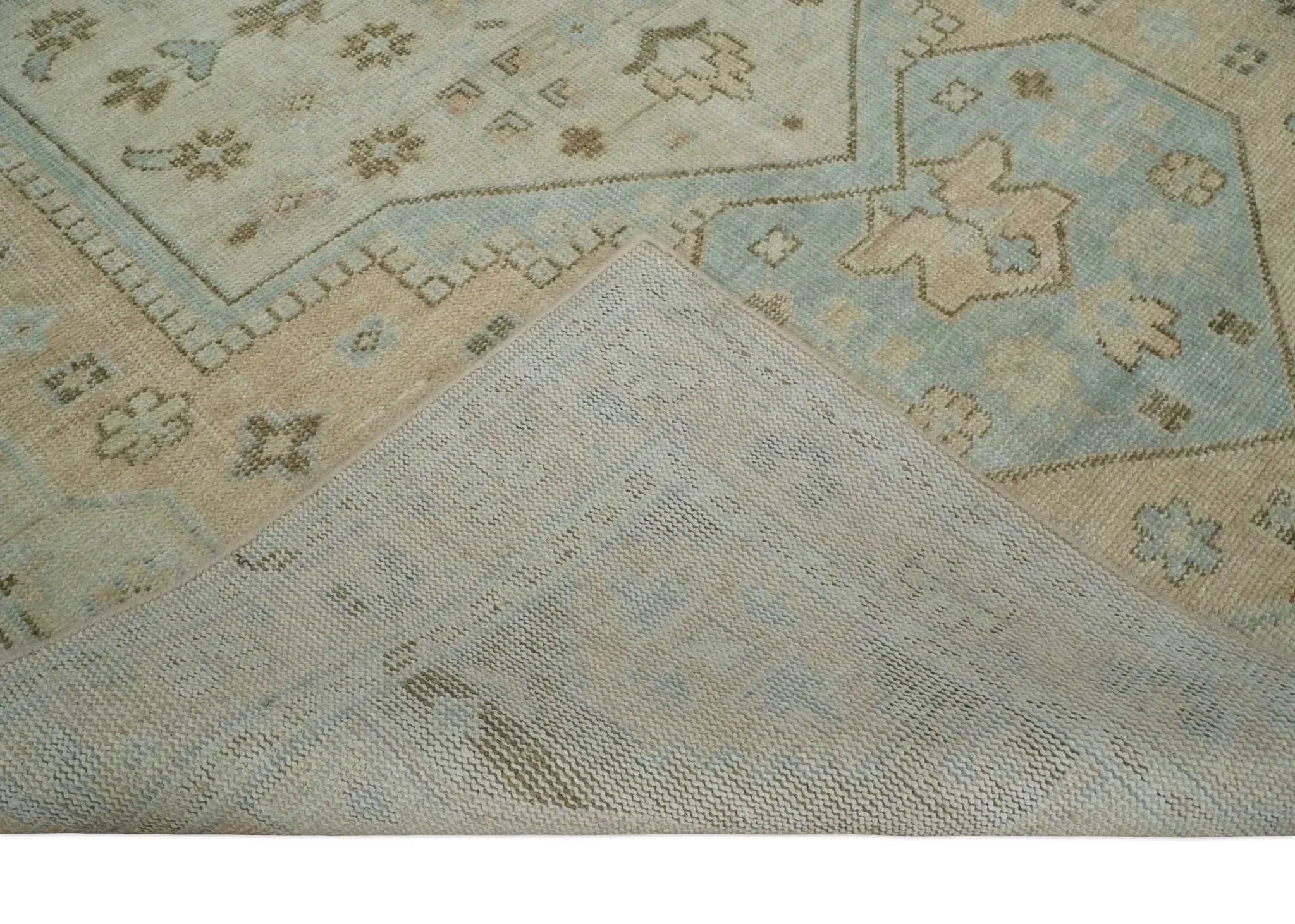 Custom Made Low Pile Hand Knotted Peach and Blue Traditional Design Wool Area Rug - The Mayfair Hall