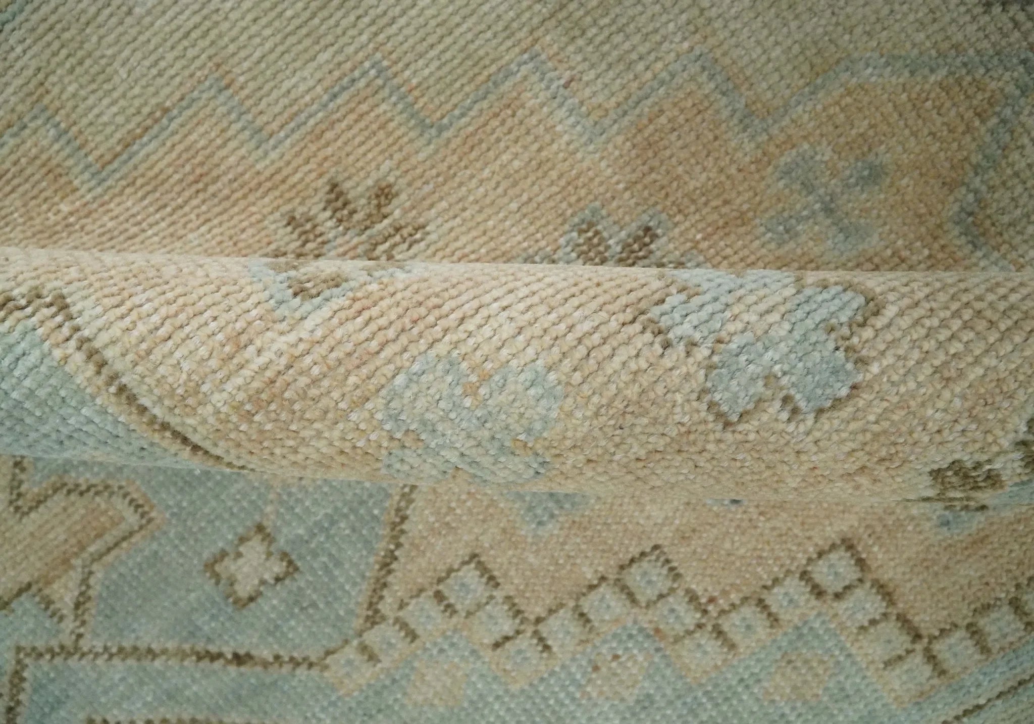 Custom Made Low Pile Hand Knotted Peach and Blue Traditional Design Wool Area Rug - The Mayfair Hall