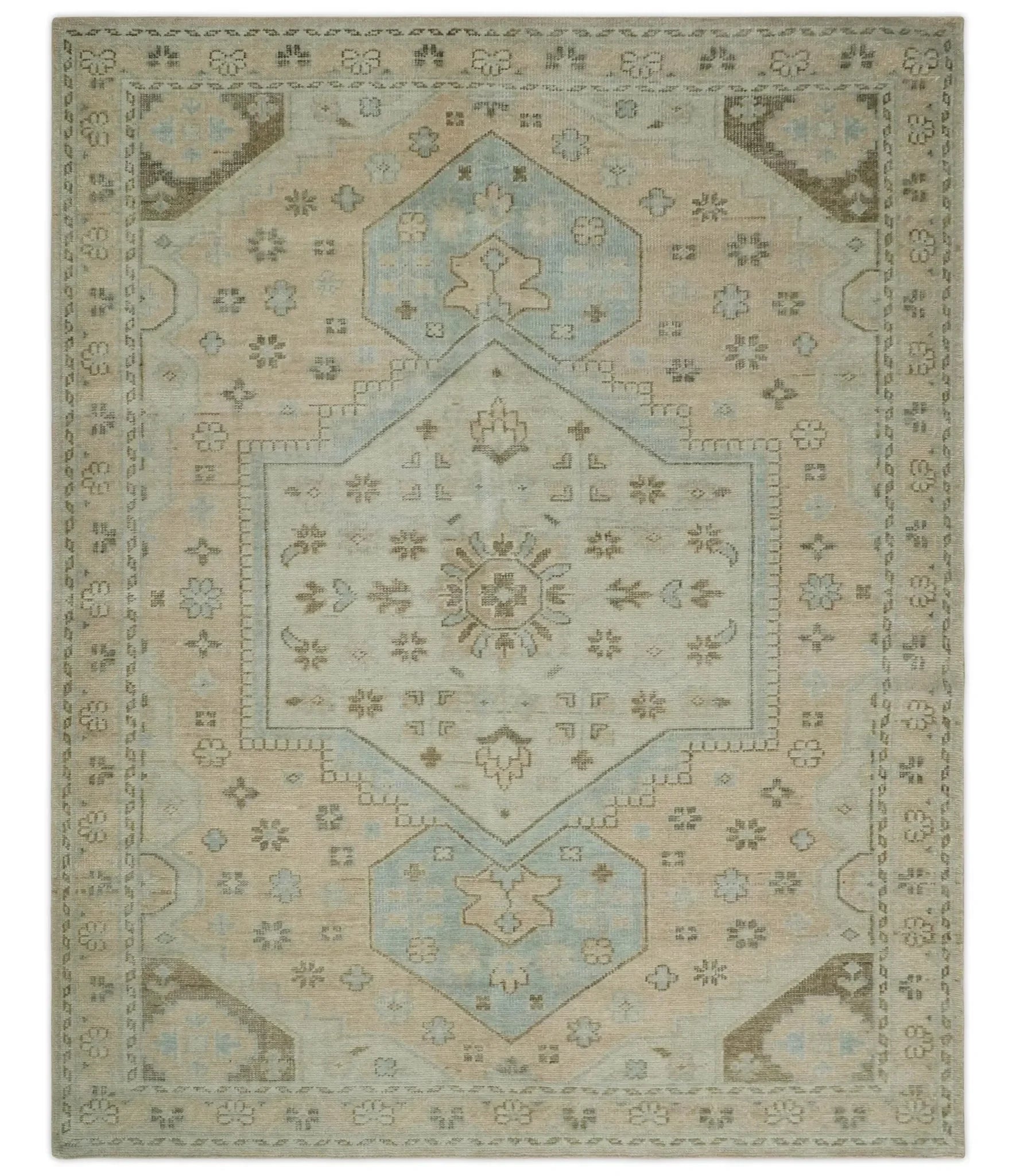 Custom Made Low Pile Hand Knotted Peach and Blue Traditional Design Wool Area Rug - The Mayfair Hall
