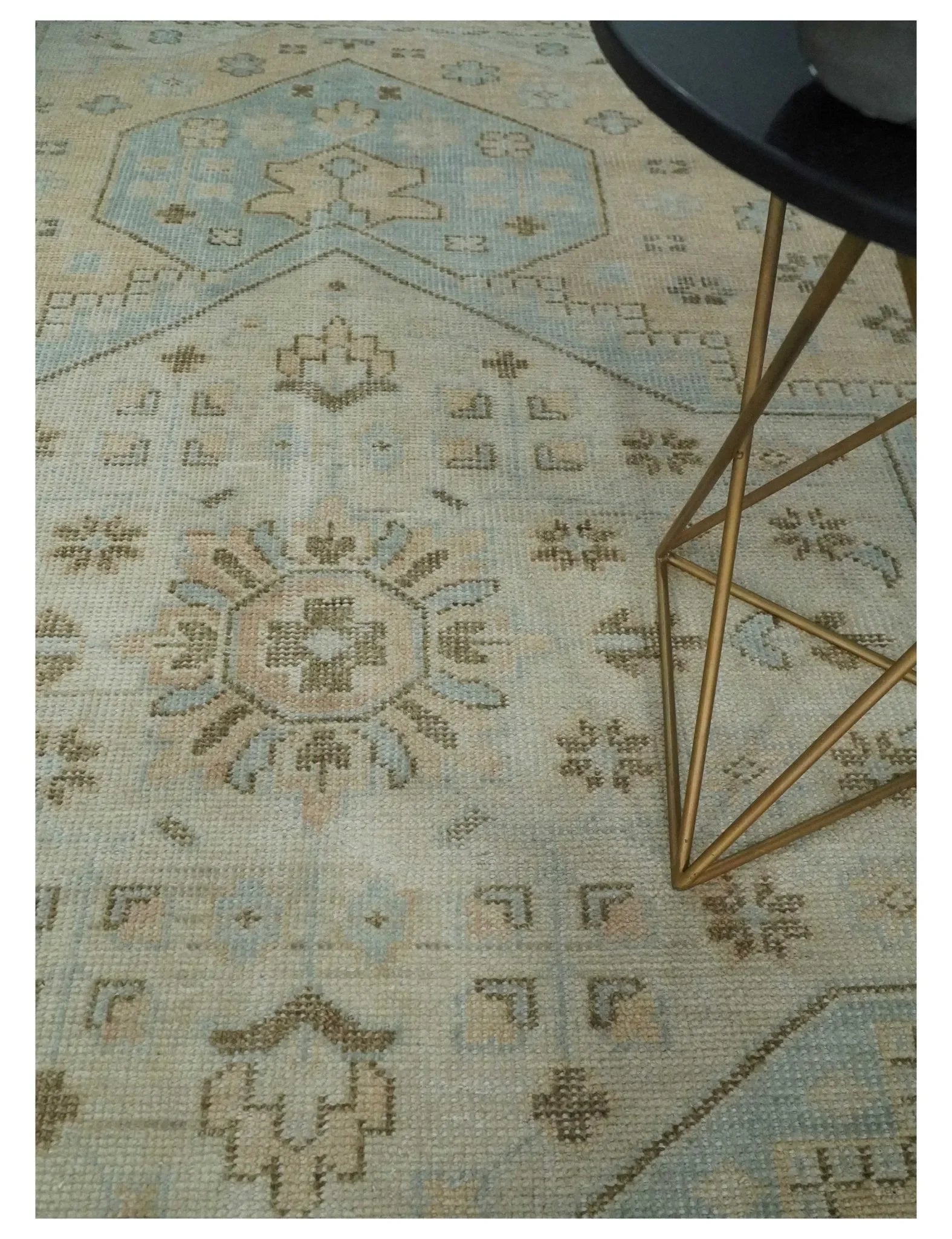 Custom Made Low Pile Hand Knotted Peach and Blue Traditional Design Wool Area Rug - The Mayfair Hall