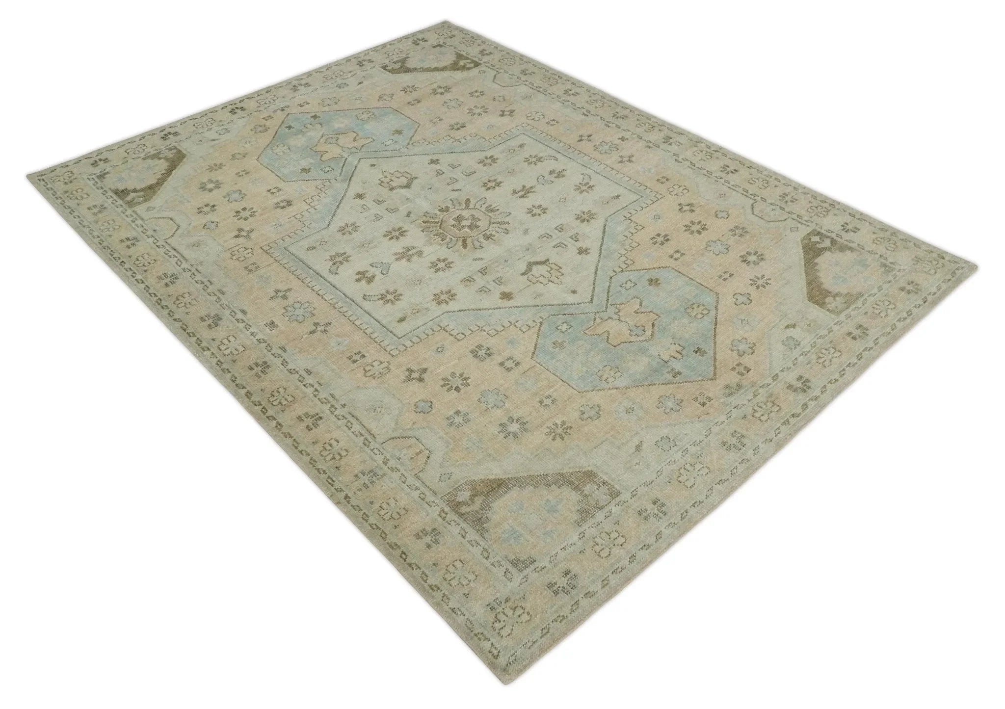 Custom Made Low Pile Hand Knotted Peach and Blue Traditional Design Wool Area Rug - The Mayfair Hall
