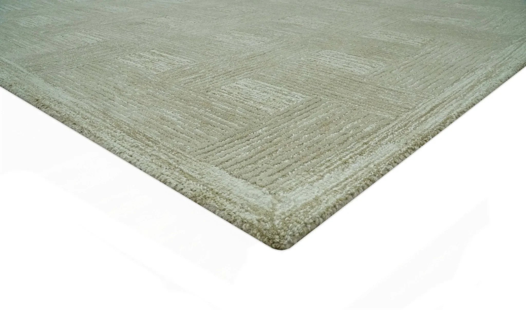 Custom Made Olive and Ivory Modern Geometrical Hand Tufted wool rug - The Mayfair Hall