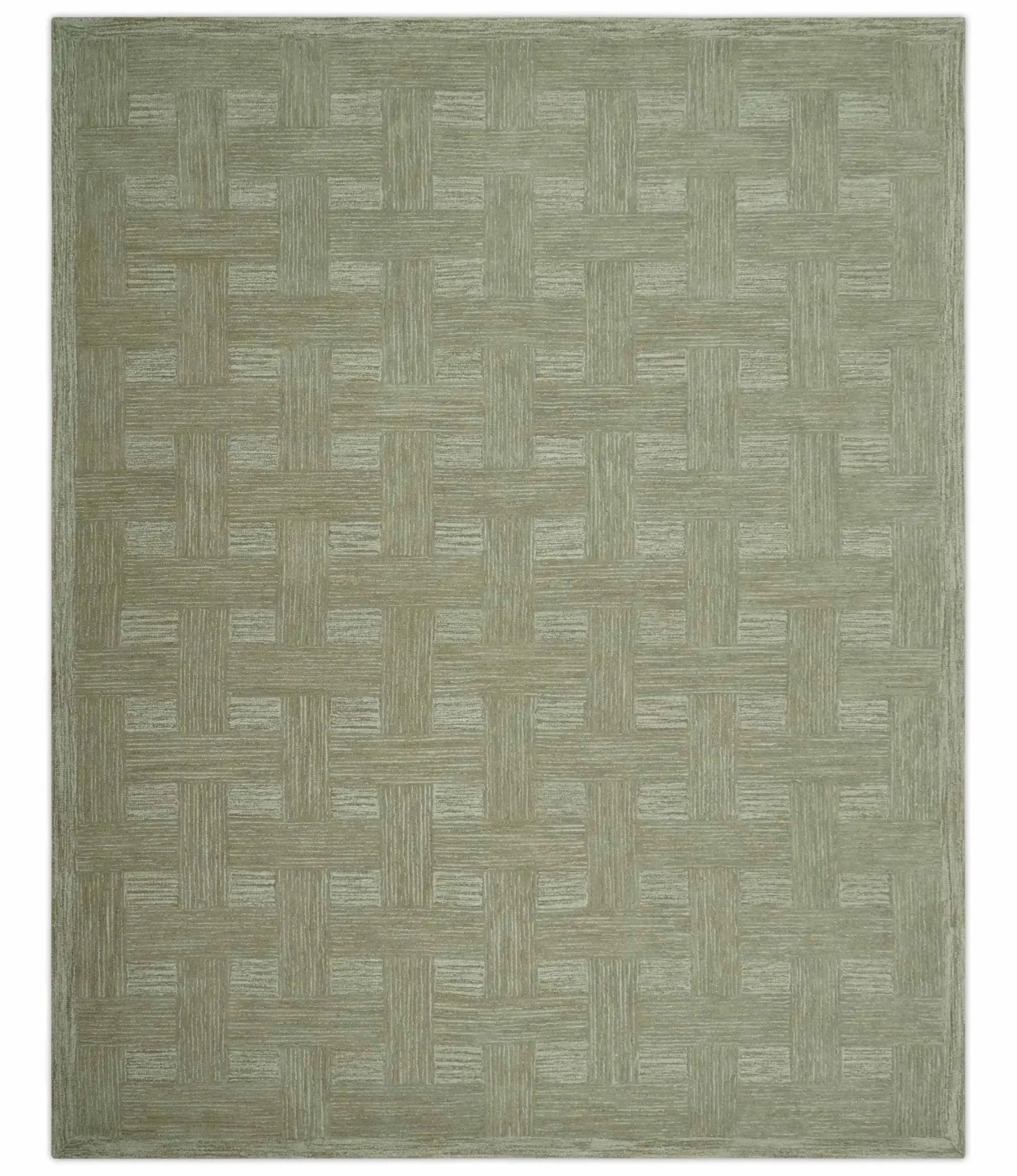 Custom Made Olive and Ivory Modern Geometrical Hand Tufted wool rug - The Mayfair Hall