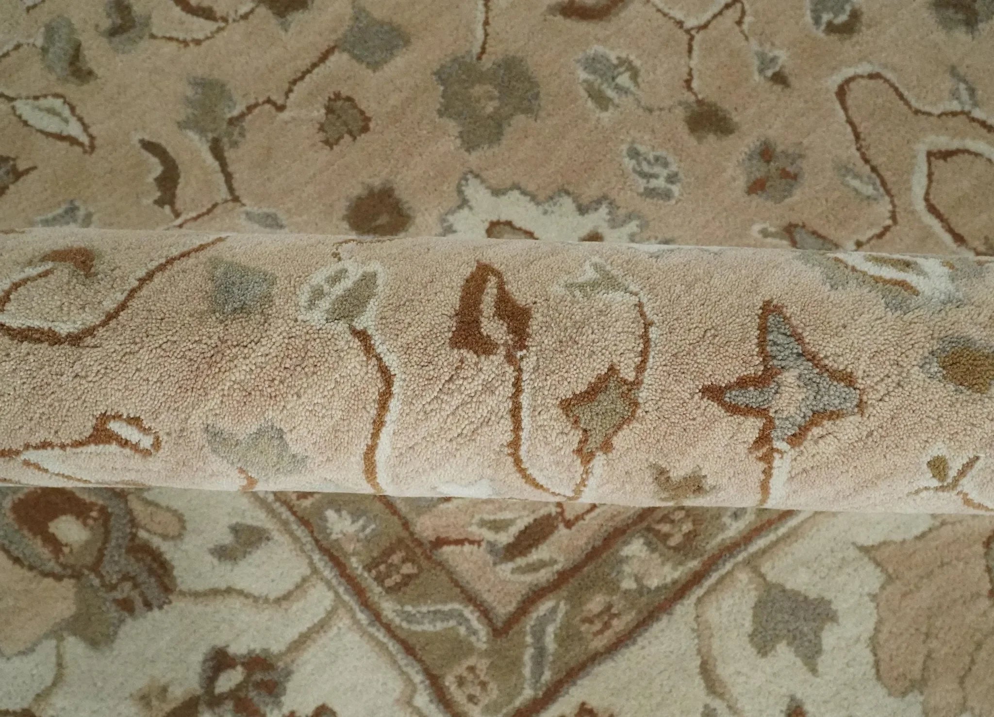 Custom Made Oushak Design Tufted Peach, Ivory and Olive Traditional Rug - The Mayfair Hall
