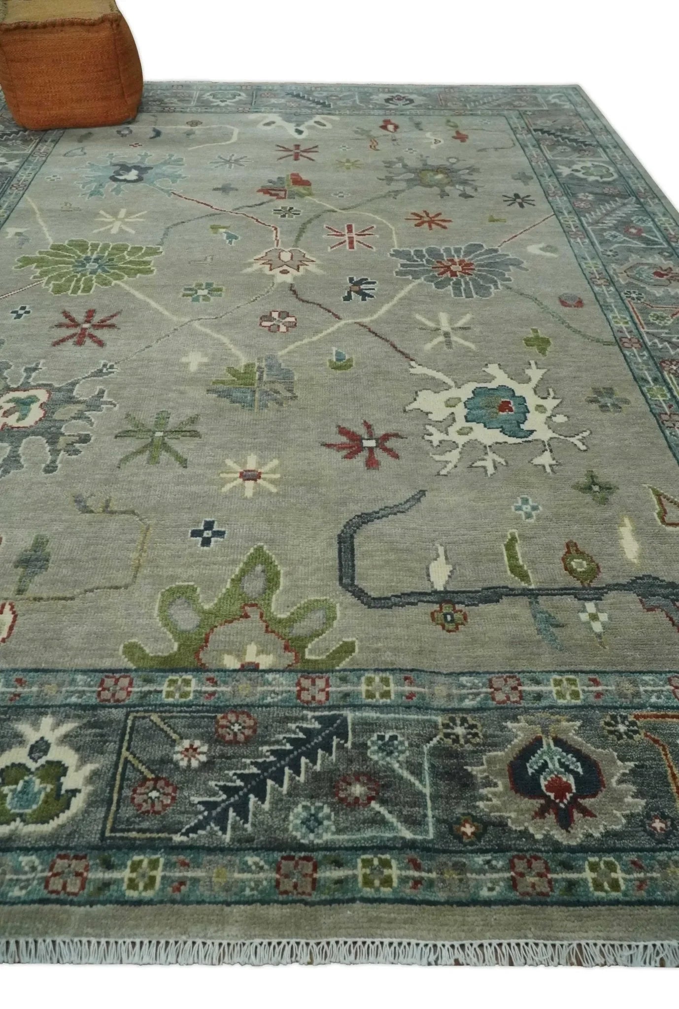 Custom Made Silver and Gray Oushak Hand Knotted Traditional Wool Rug - The Mayfair Hall