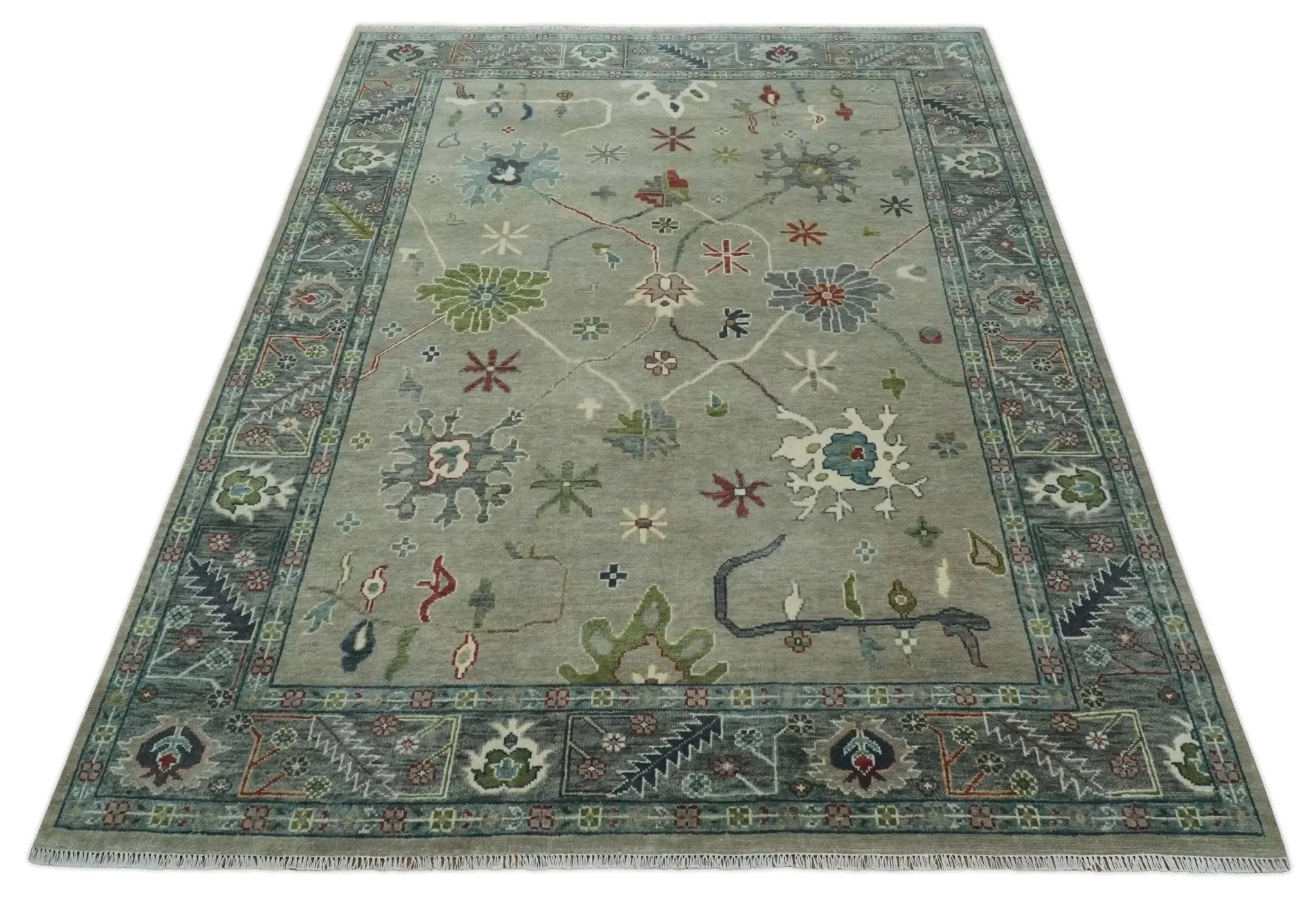 Custom Made Silver and Gray Oushak Hand Knotted Traditional Wool Rug - The Mayfair Hall