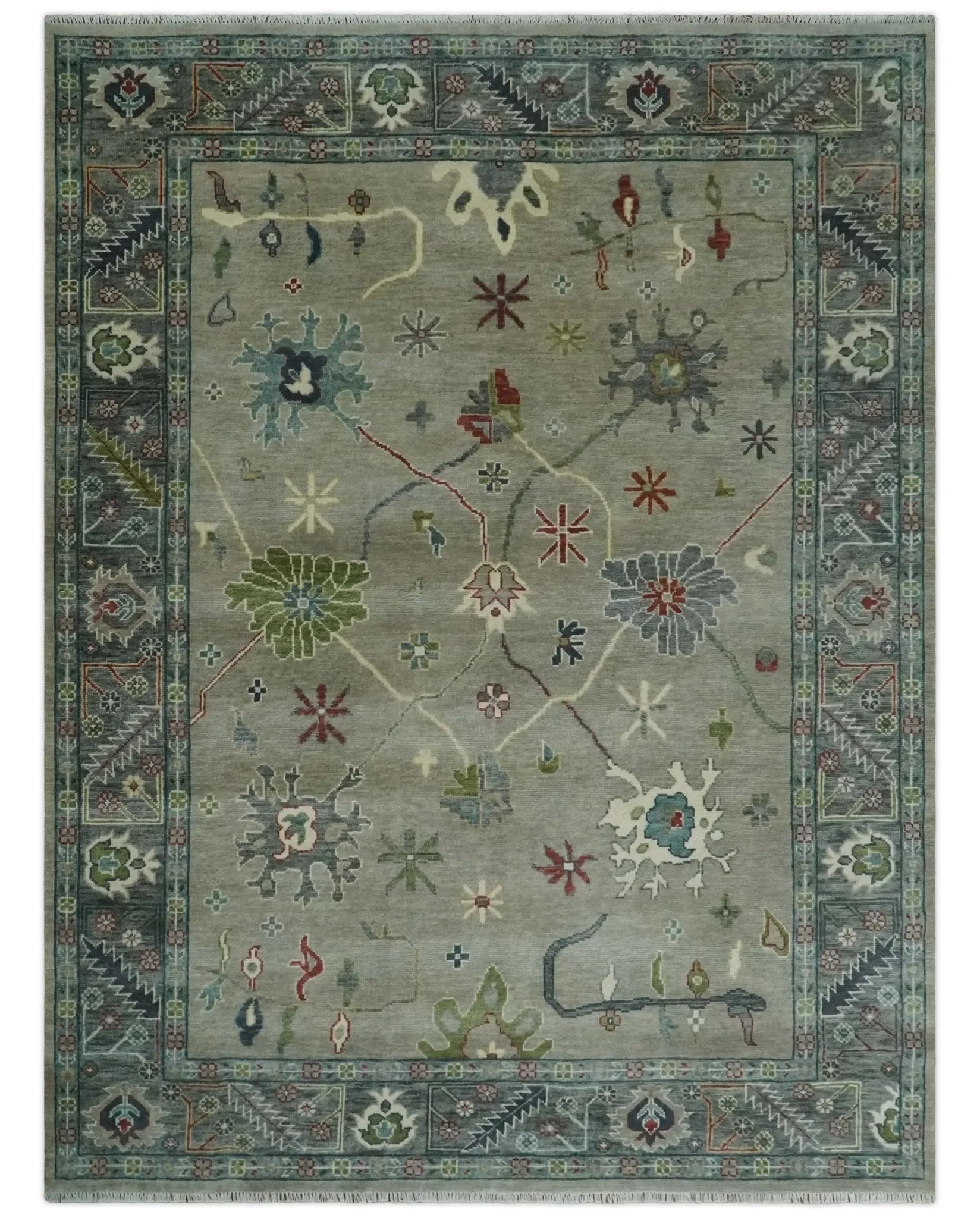 Custom Made Silver and Gray Oushak Hand Knotted Traditional Wool Rug - The Mayfair Hall