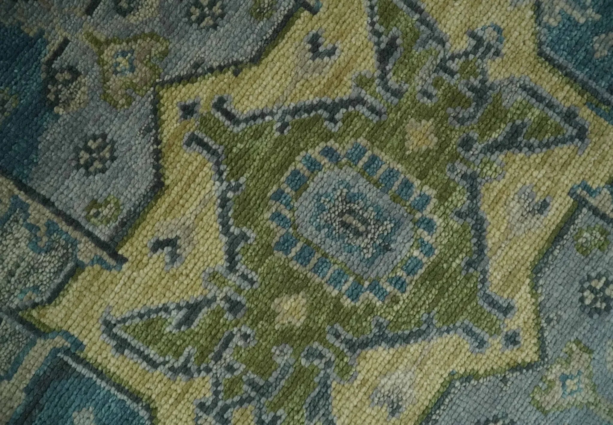Custom Made Silver, Moss Green and Blue Heriz Traditional wool Area Rug - The Mayfair Hall