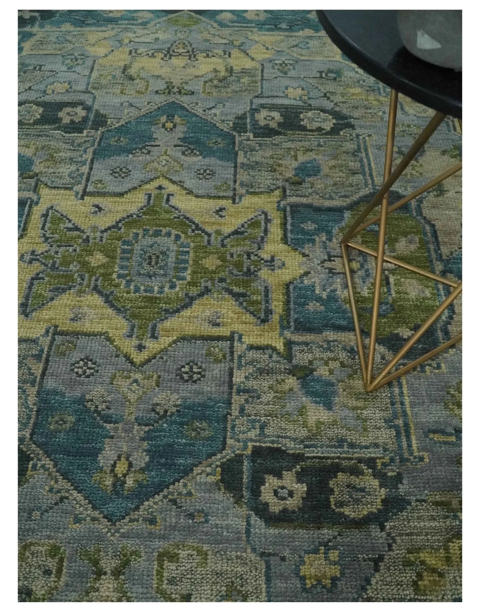 Custom Made Silver, Moss Green and Blue Heriz Traditional wool Area Rug - The Mayfair Hall