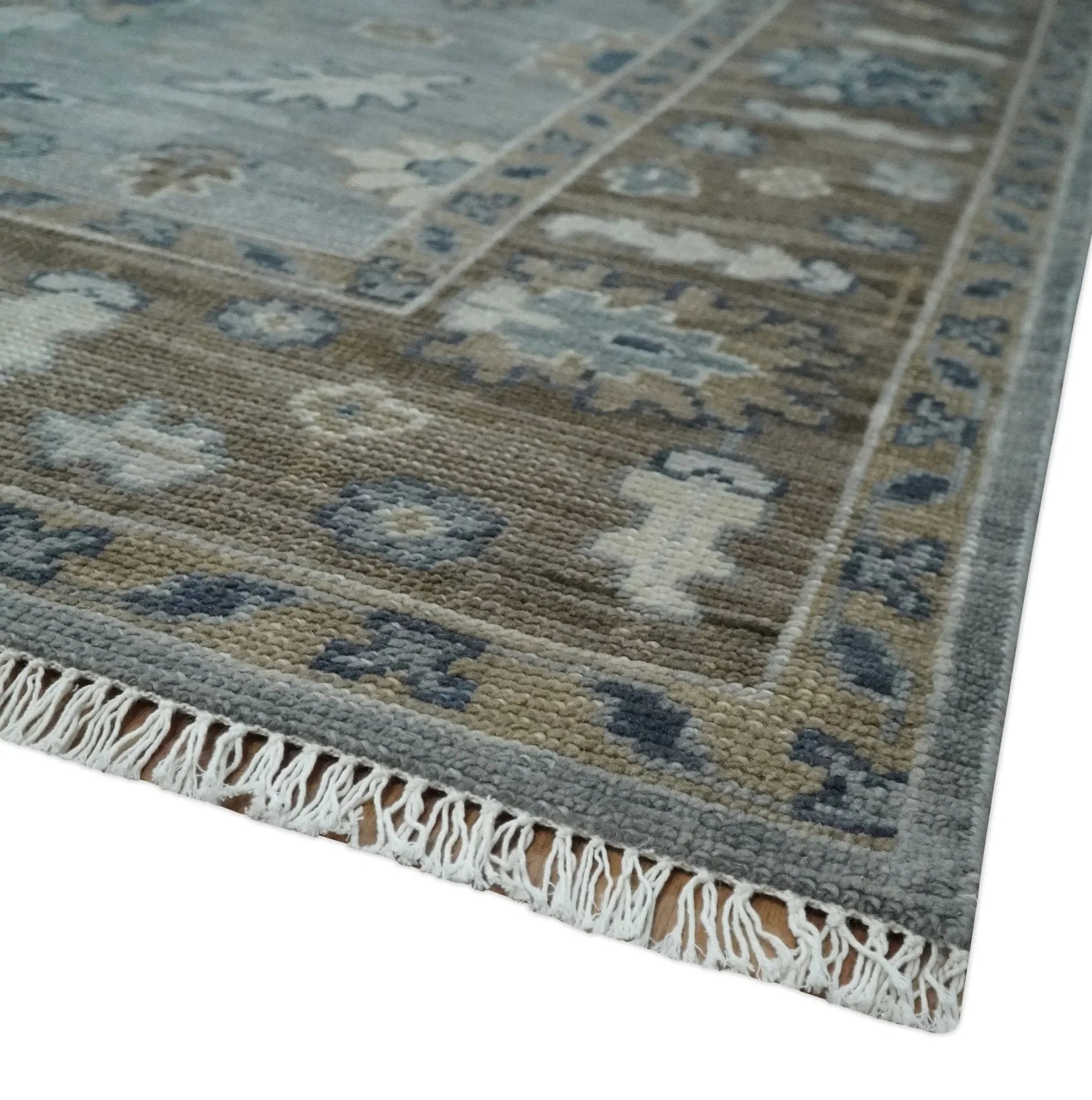 Custom Made Traditional Gray and Brown Multi Size Antique Style Hand knotted Wool Area Rug - The Mayfair Hall