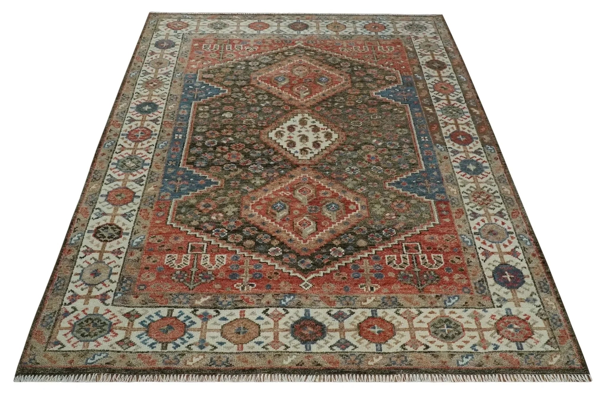 Custom made Traditional Vintage Style Rust and Ivory Turkish design wool Area Rug - The Mayfair Hall