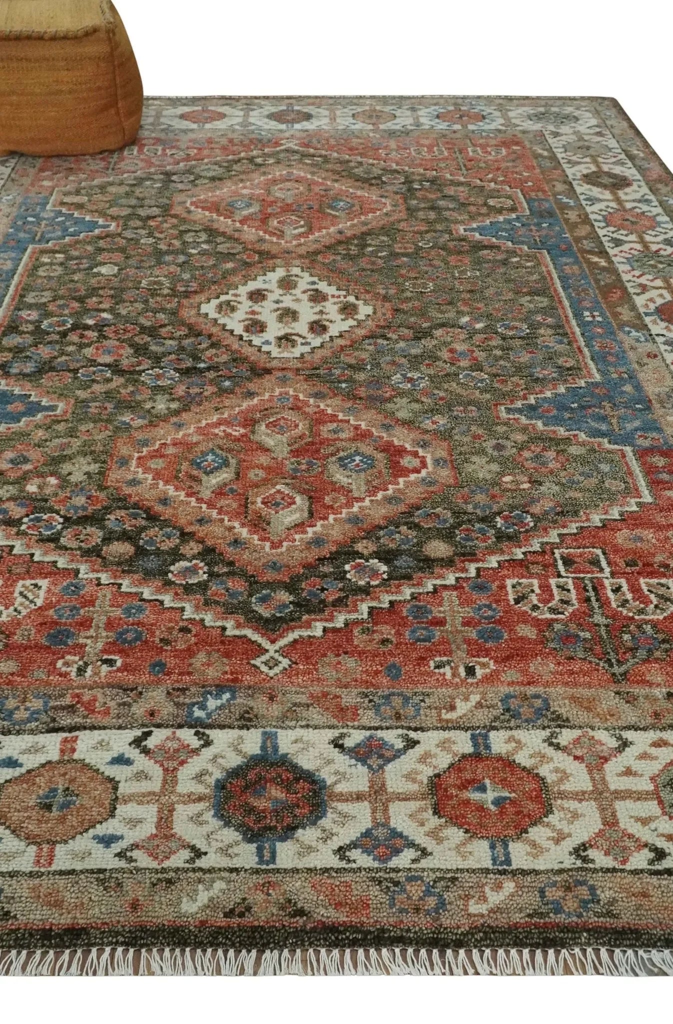 Custom made Traditional Vintage Style Rust and Ivory Turkish design wool Area Rug - The Mayfair Hall