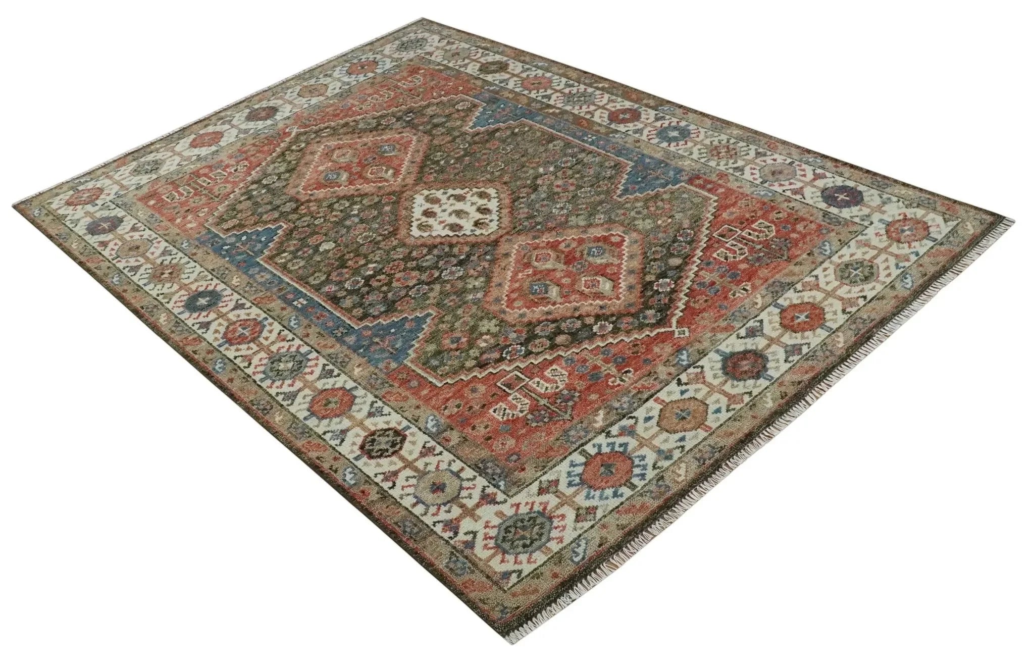 Custom made Traditional Vintage Style Rust and Ivory Turkish design wool Area Rug - The Mayfair Hall