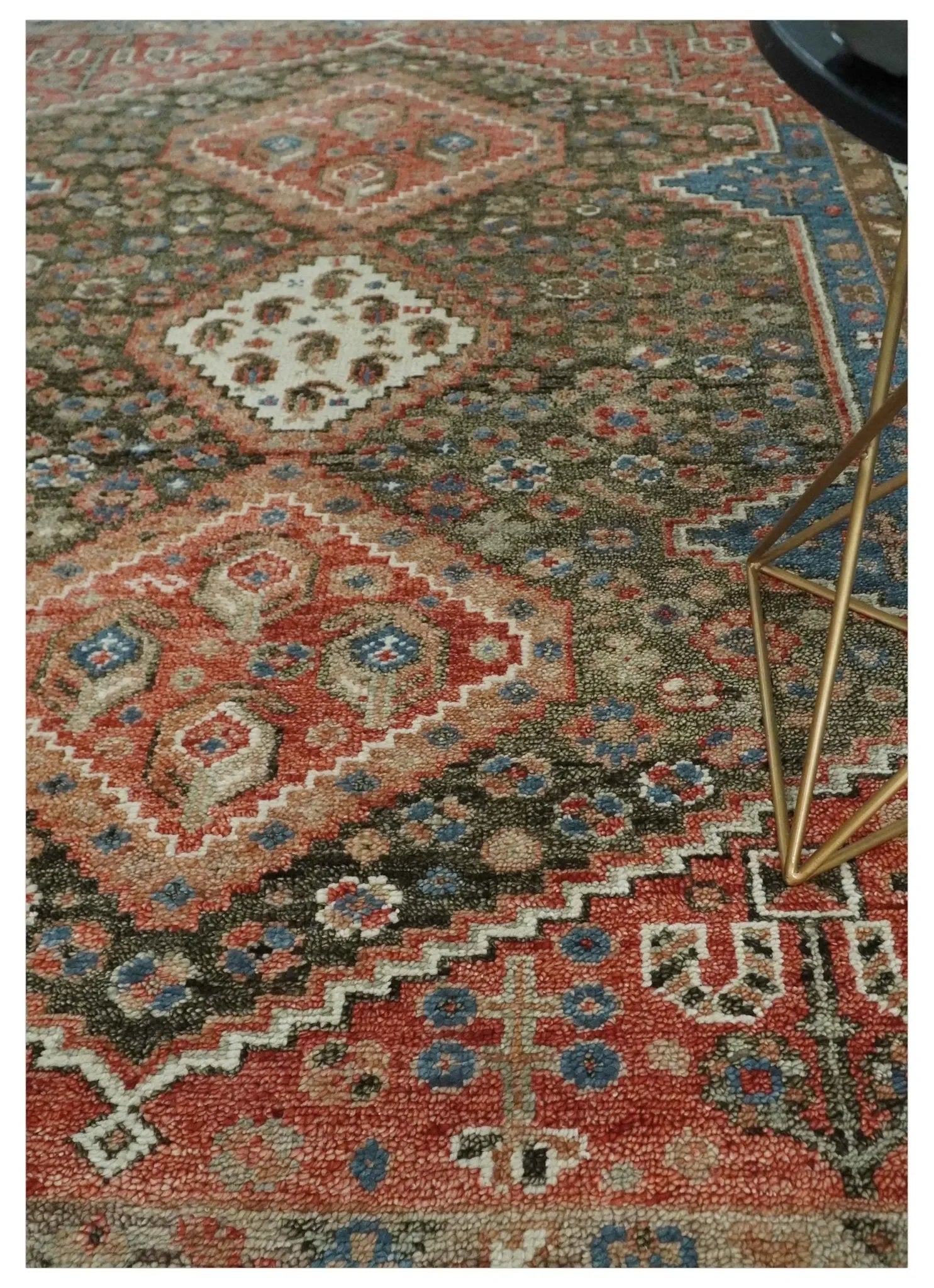 Custom made Traditional Vintage Style Rust and Ivory Turkish design wool Area Rug - The Mayfair Hall