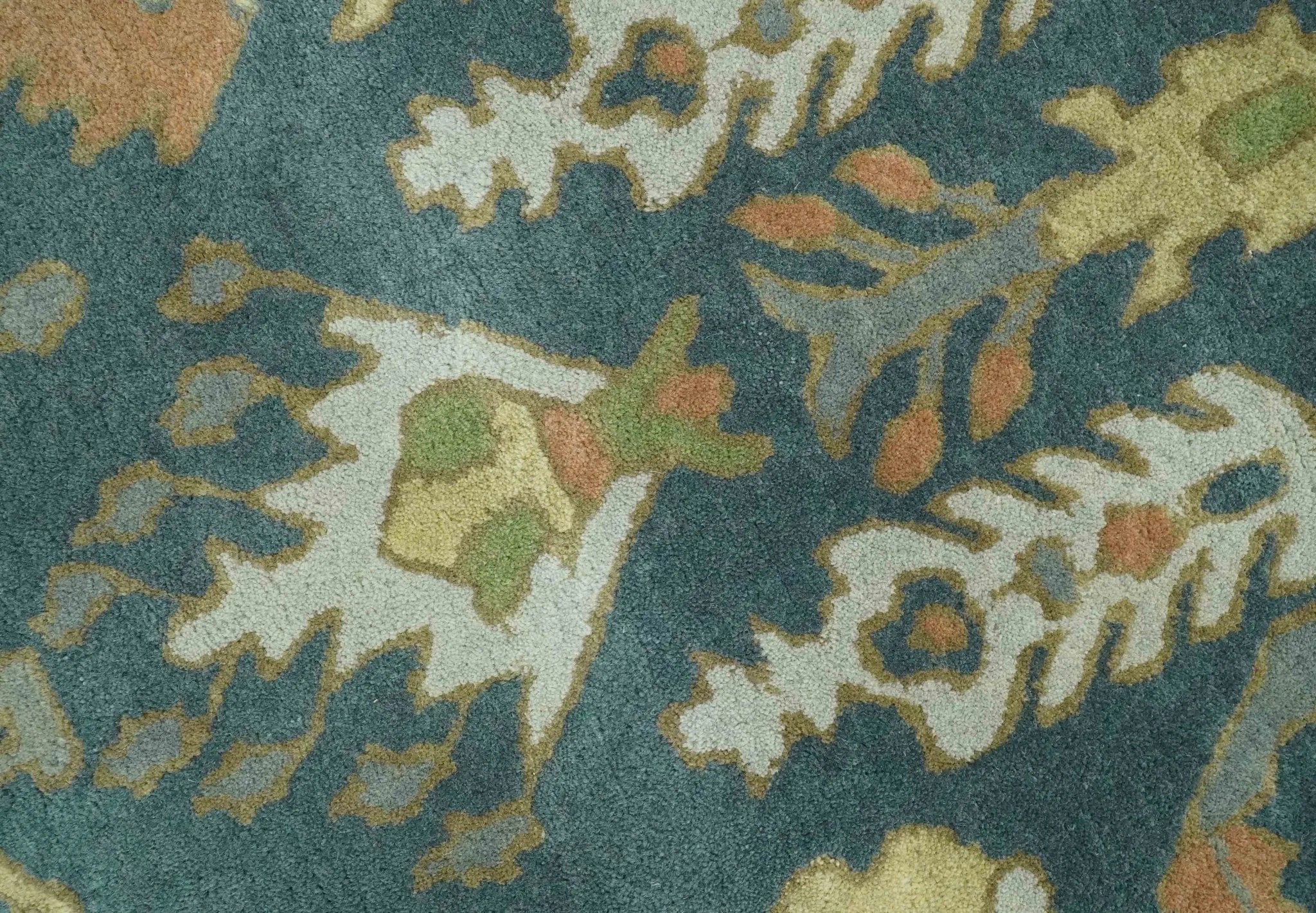 Custom Made Tree of life Traditional Teal, Silver, and Dark Peach wool Rug - The Mayfair Hall