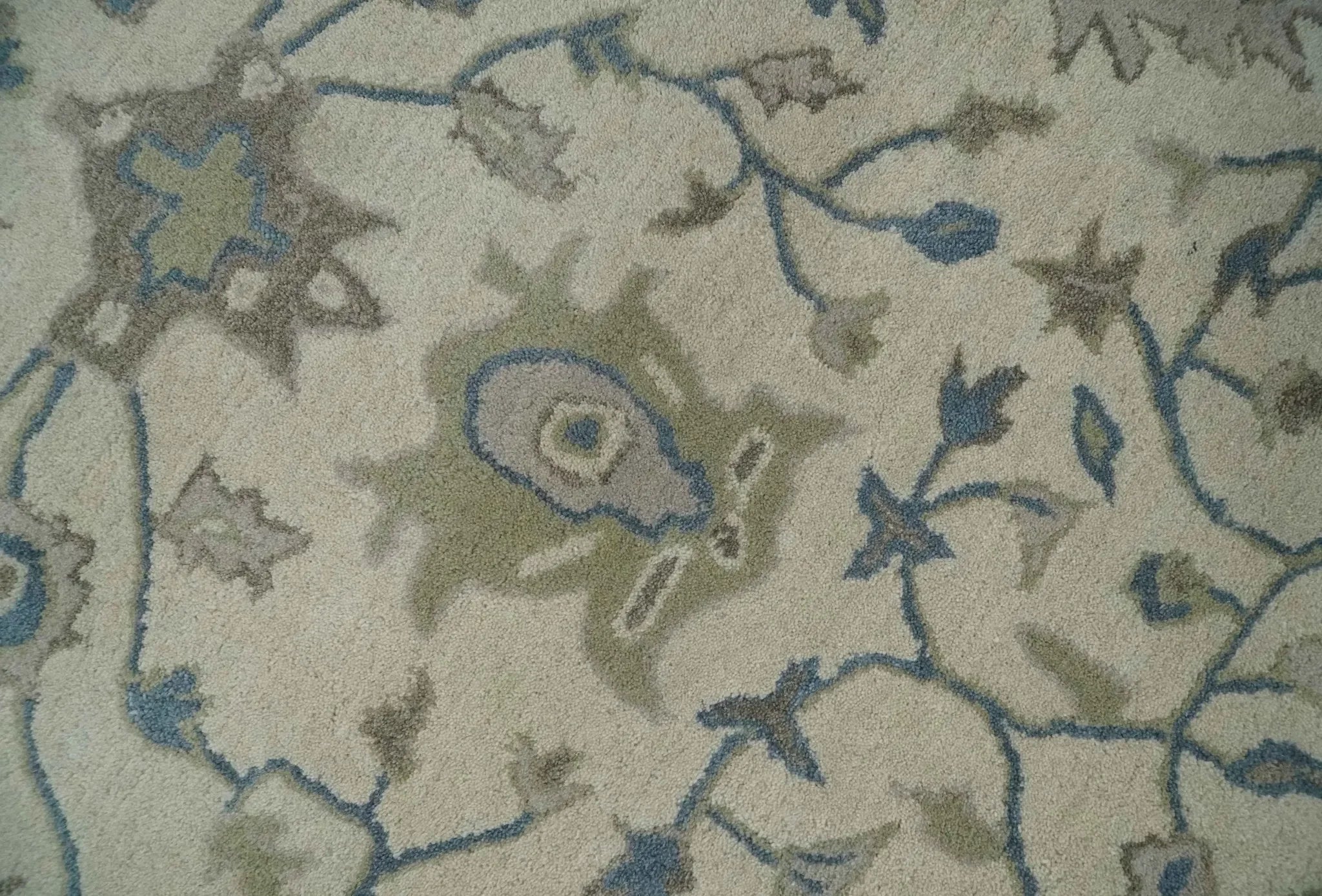 Custom Made Tufted Beige and Blue Traditional Wool Oushak Rug - The Mayfair Hall