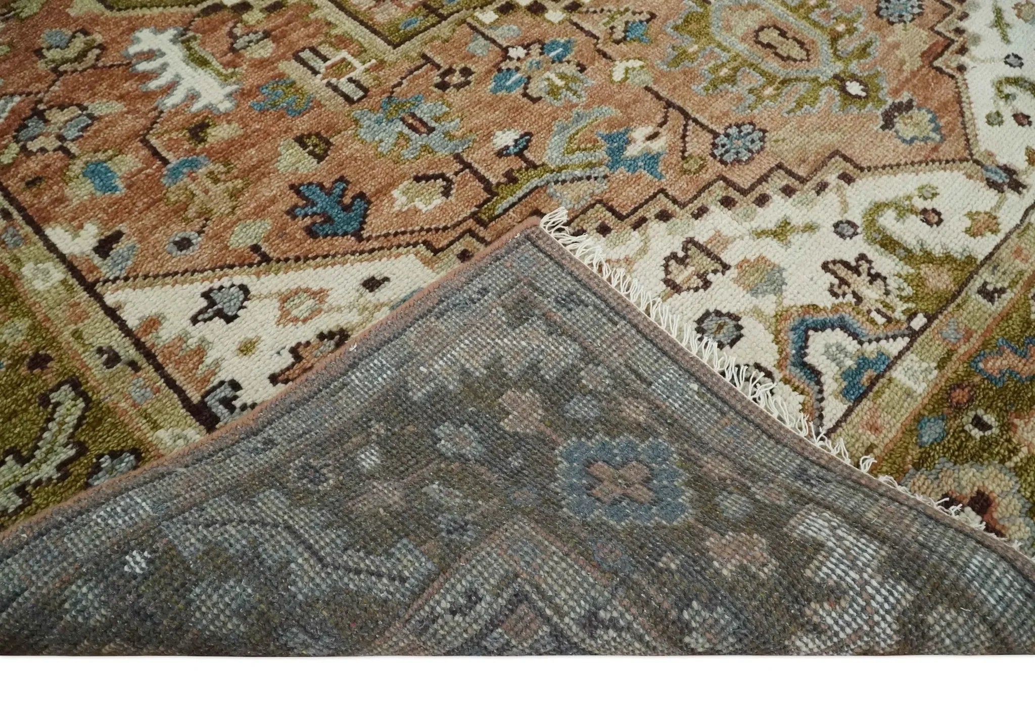 Vintage Style Olive, Rust, and Ivory Hand Knotted Traditional Wool Area Rug - The Mayfair Hall