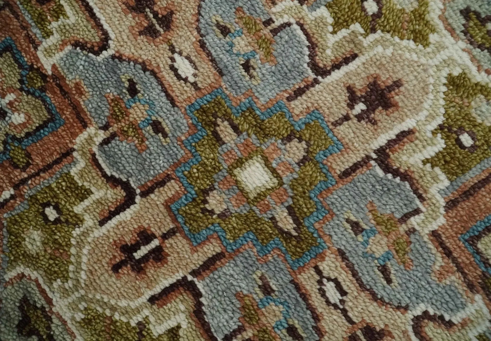 Vintage Style Olive, Rust, and Ivory Hand Knotted Traditional Wool Area Rug - The Mayfair Hall