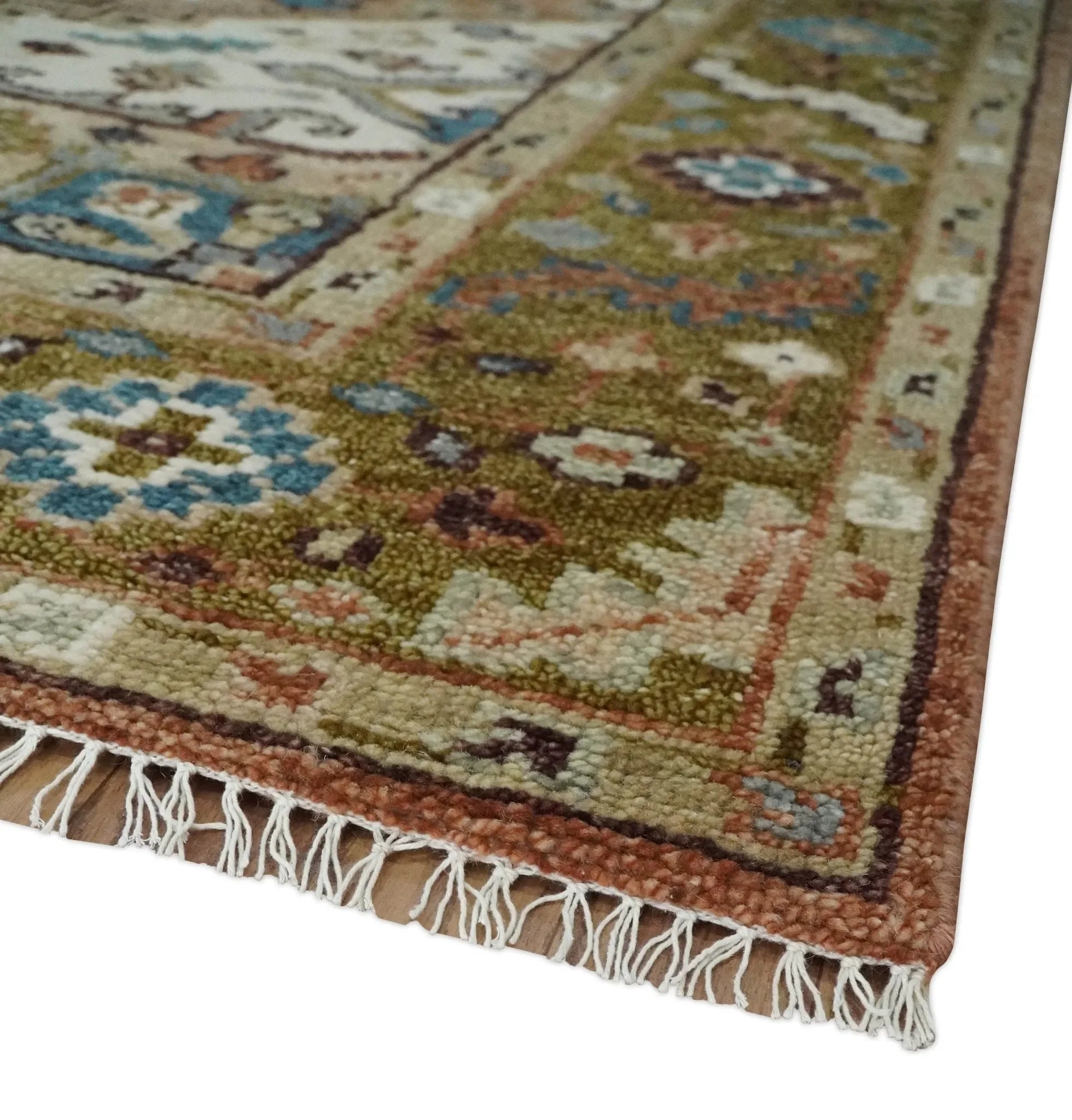 Vintage Style Olive, Rust, and Ivory Hand Knotted Traditional Wool Area Rug - The Mayfair Hall