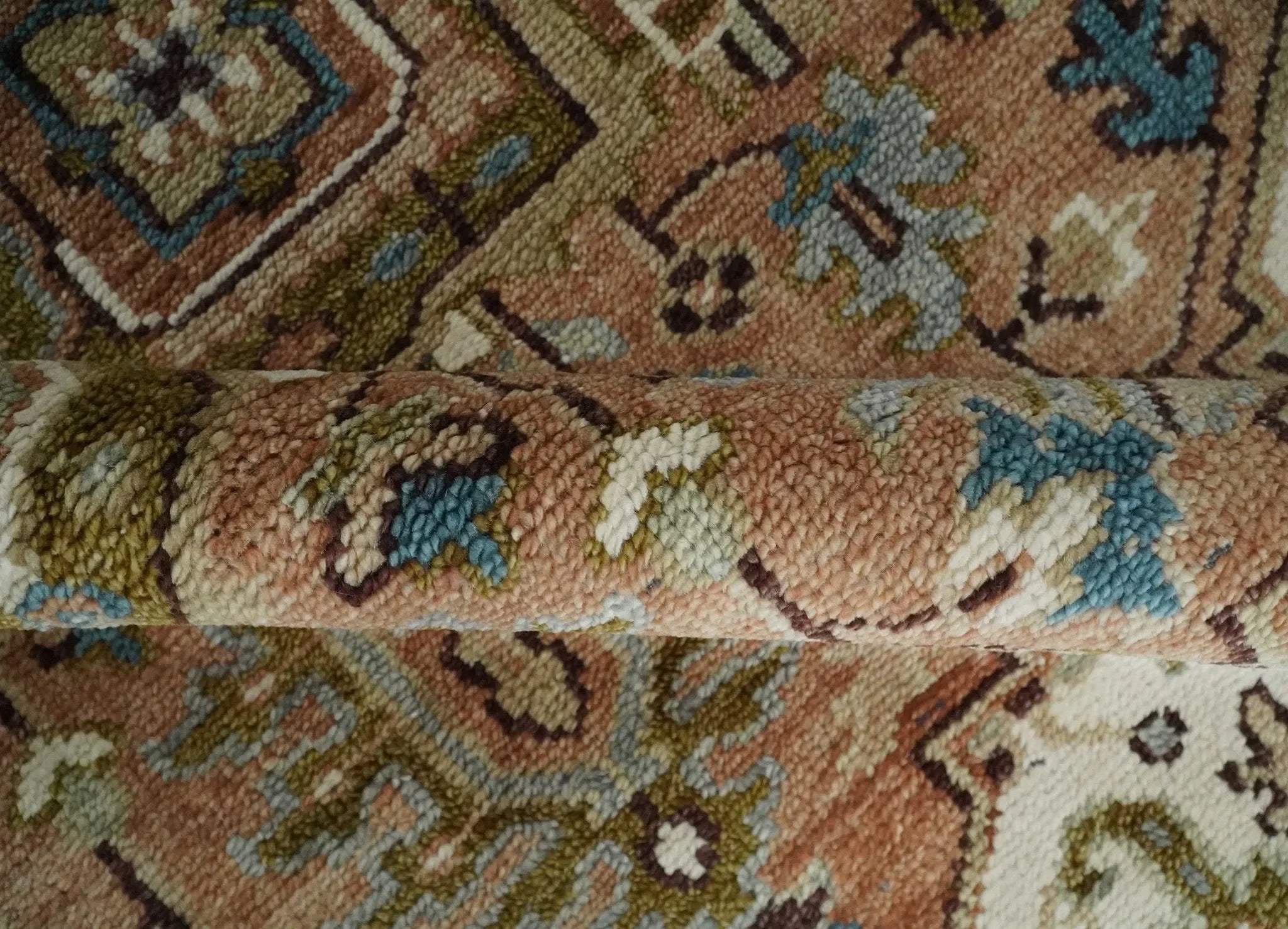 Vintage Style Olive, Rust, and Ivory Hand Knotted Traditional Wool Area Rug - The Mayfair Hall