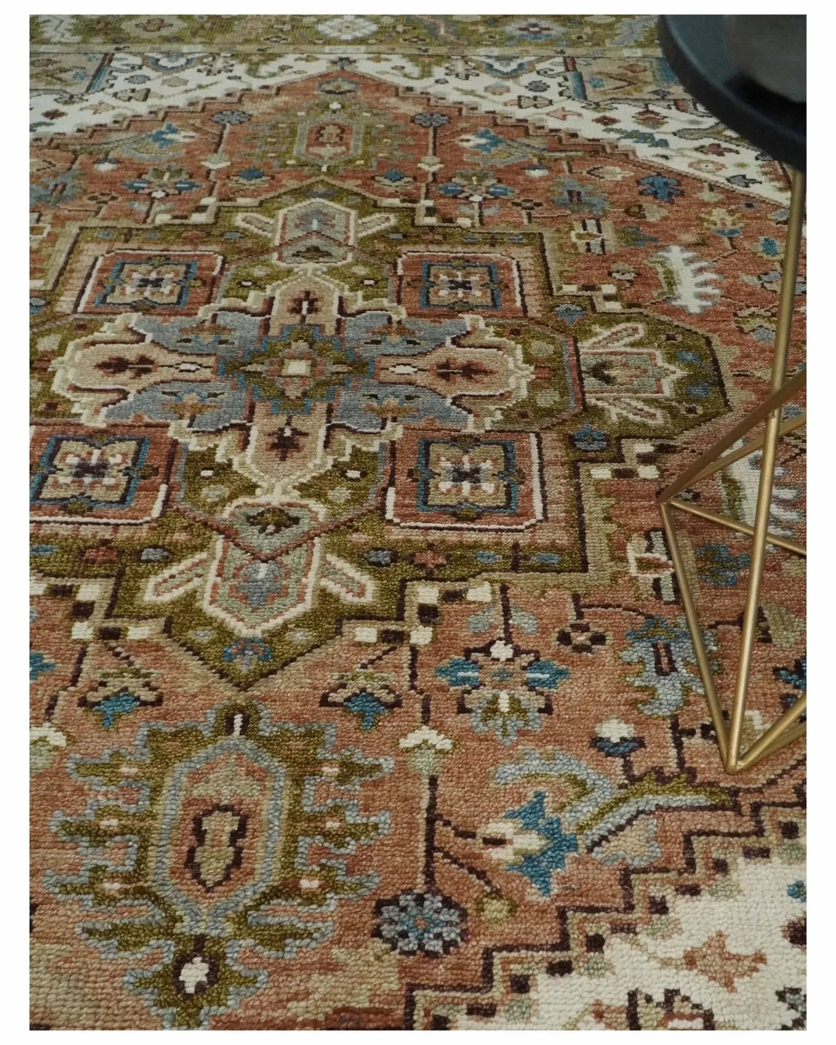 Vintage Style Olive, Rust, and Ivory Hand Knotted Traditional Wool Area Rug - The Mayfair Hall