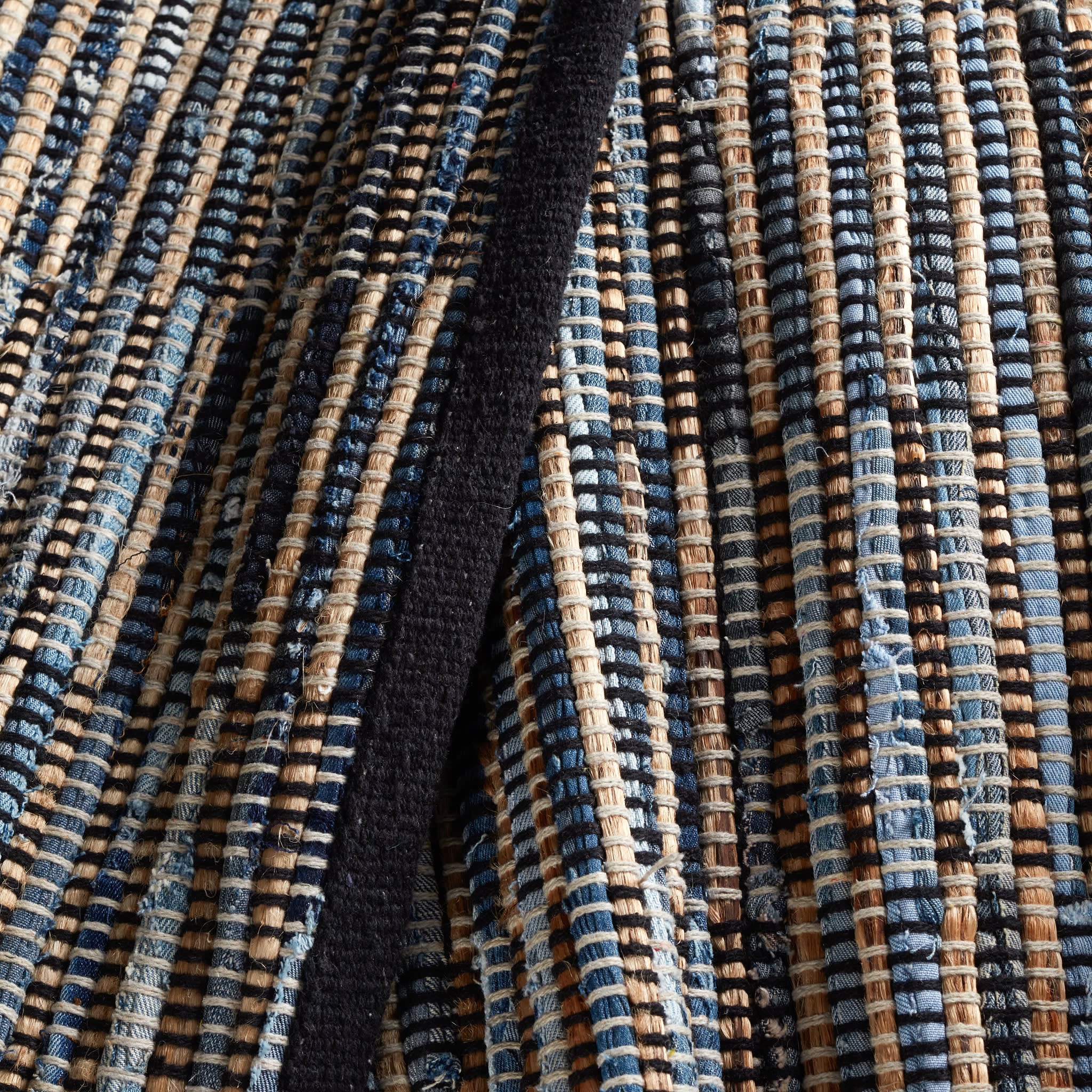 Denim Rag Gridwork Handwoven Cotton Rug | Blue