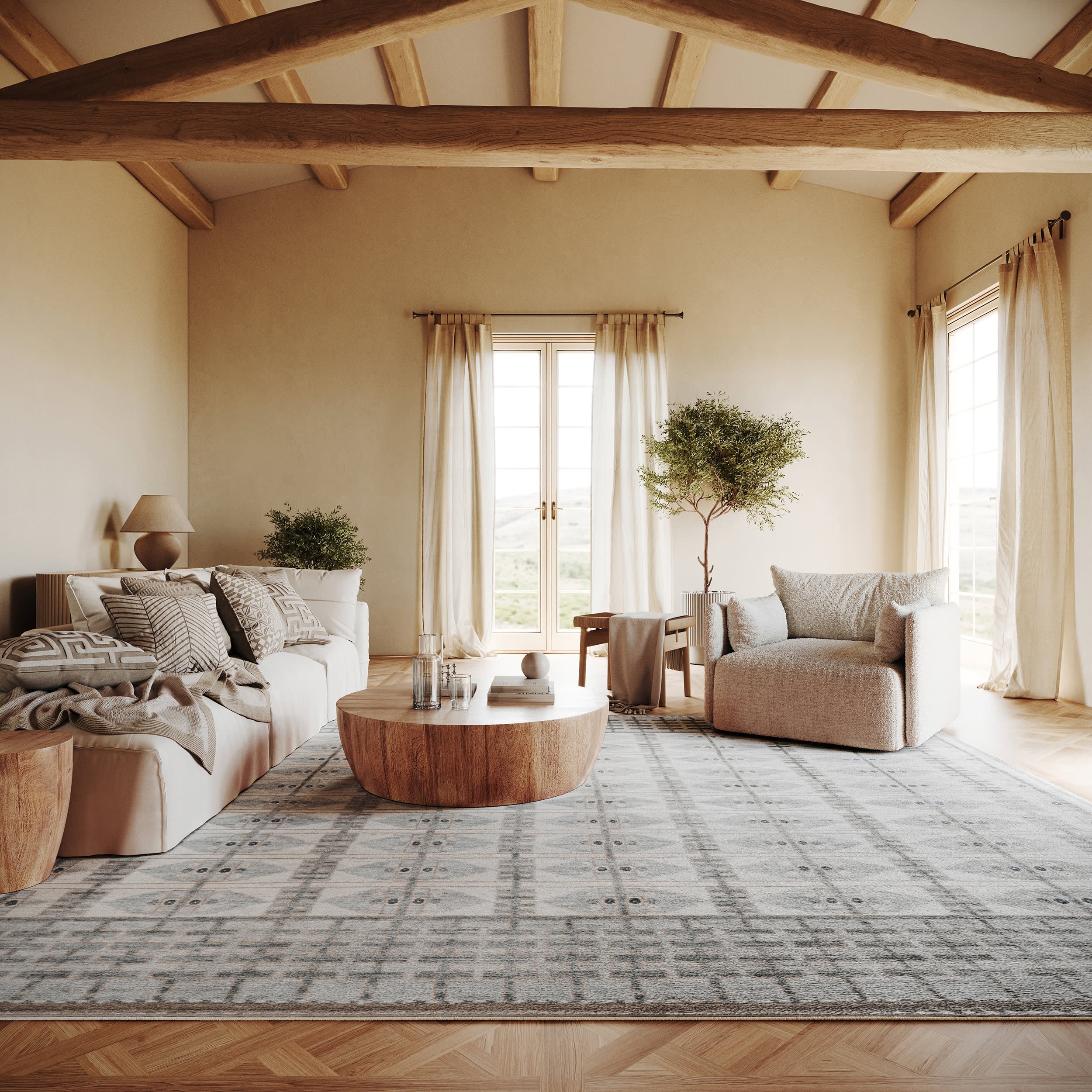 Drusilae Abstract Washable Rug | Light Blue