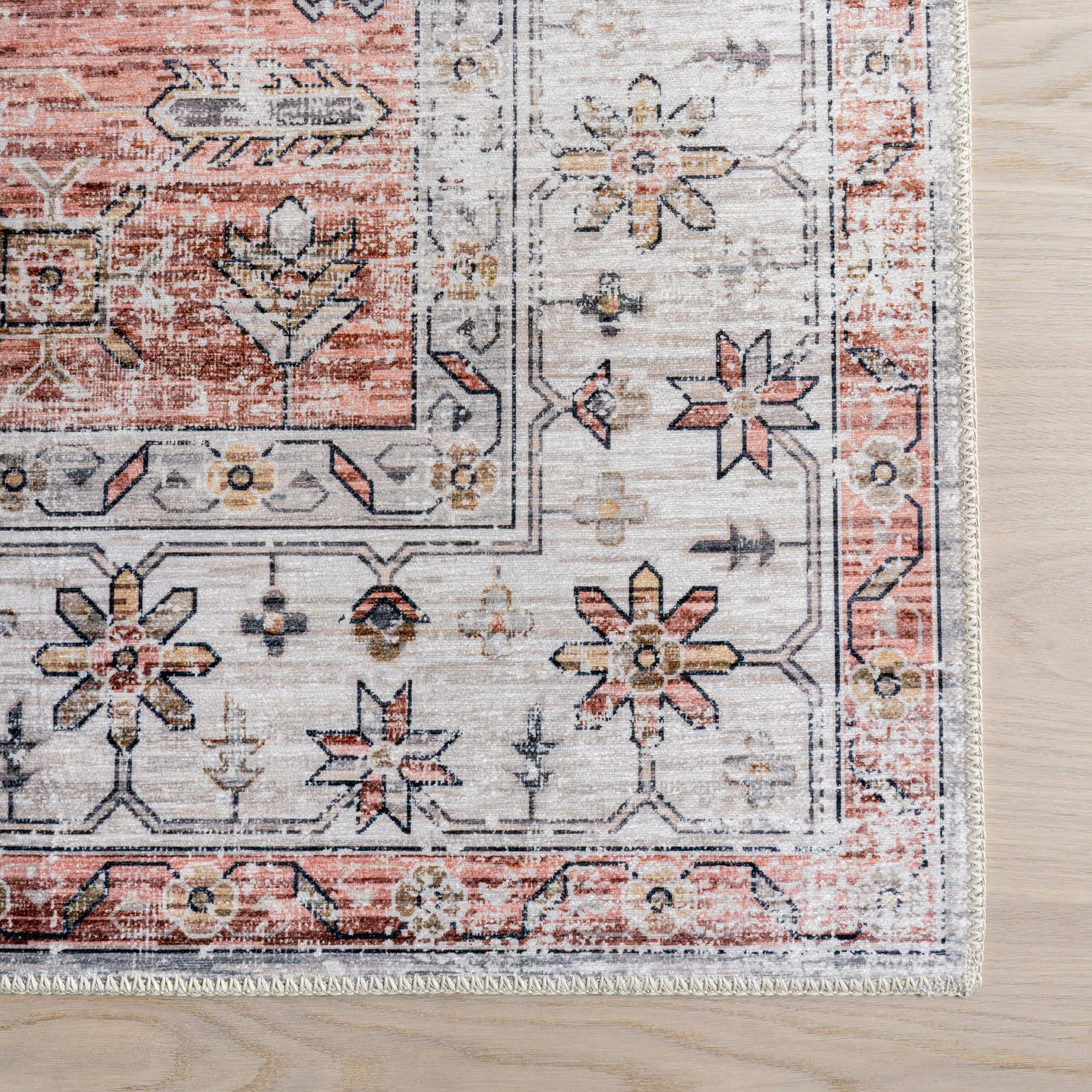 Francis Cartouche Medallion Spill Proof Washable Rug | Beige