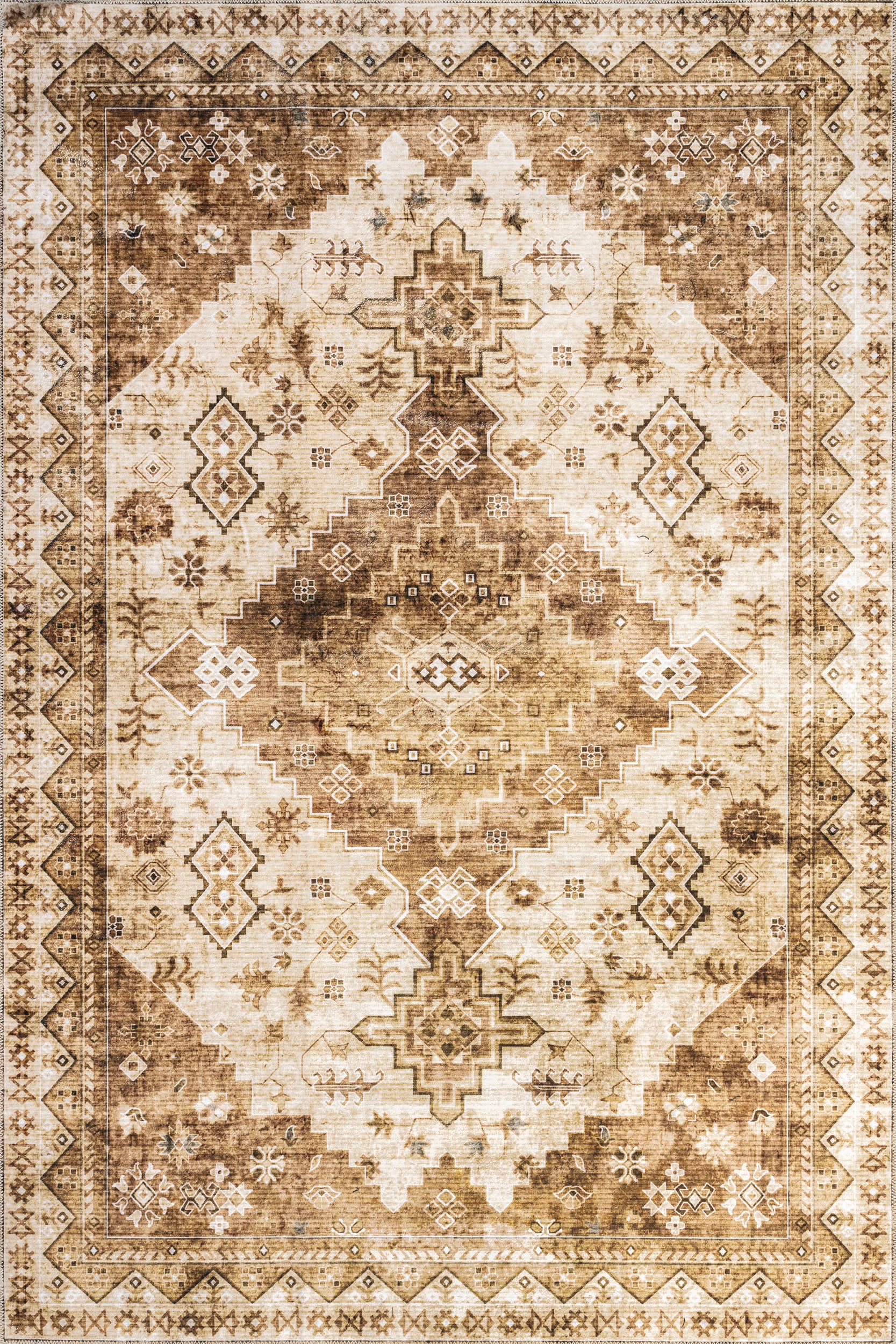 Isolated view of Tan Rectangle Jessamine Spill Proof Washable Geometric Rug, showcasing its design