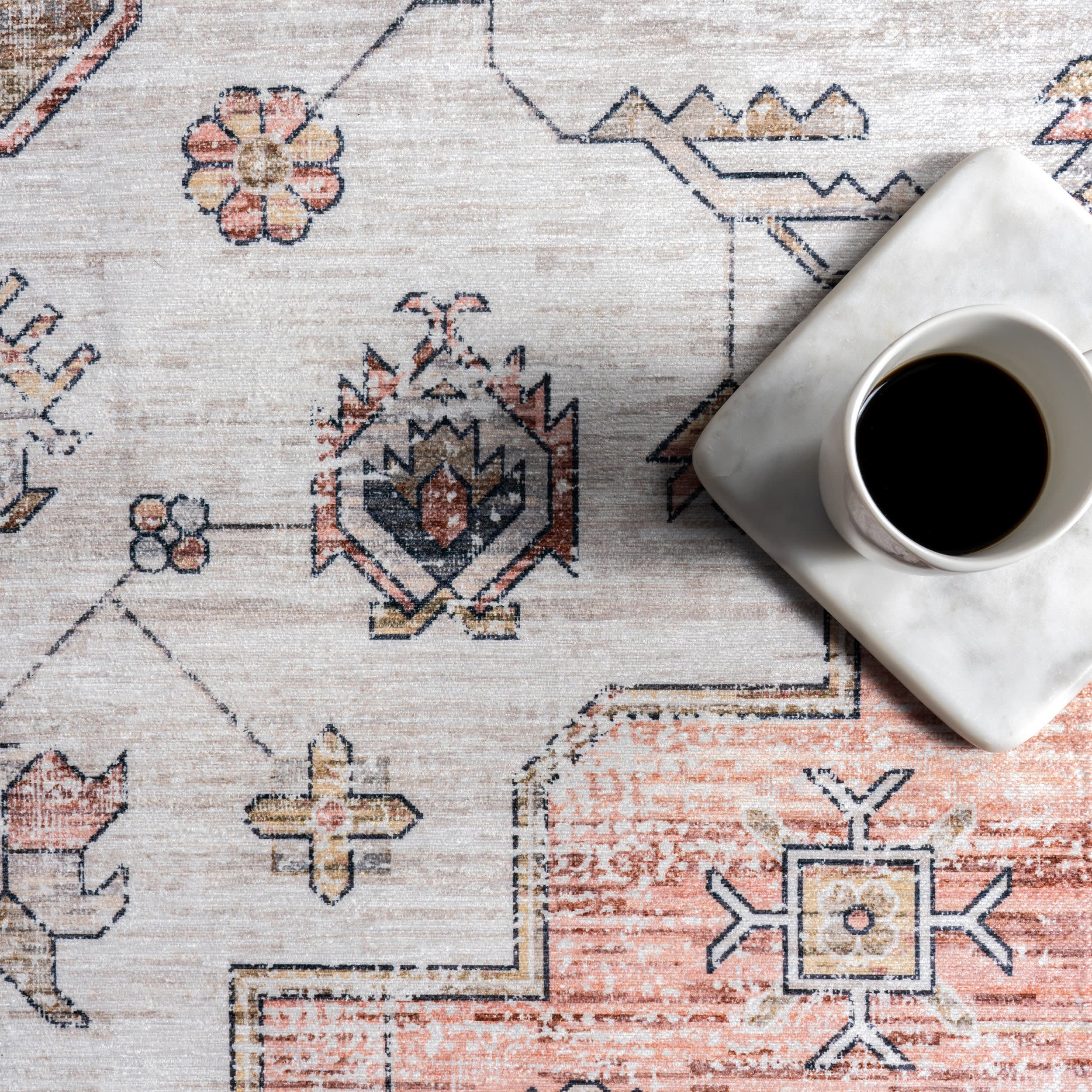 Francis Cartouche Medallion Spill Proof Washable Rug | Beige