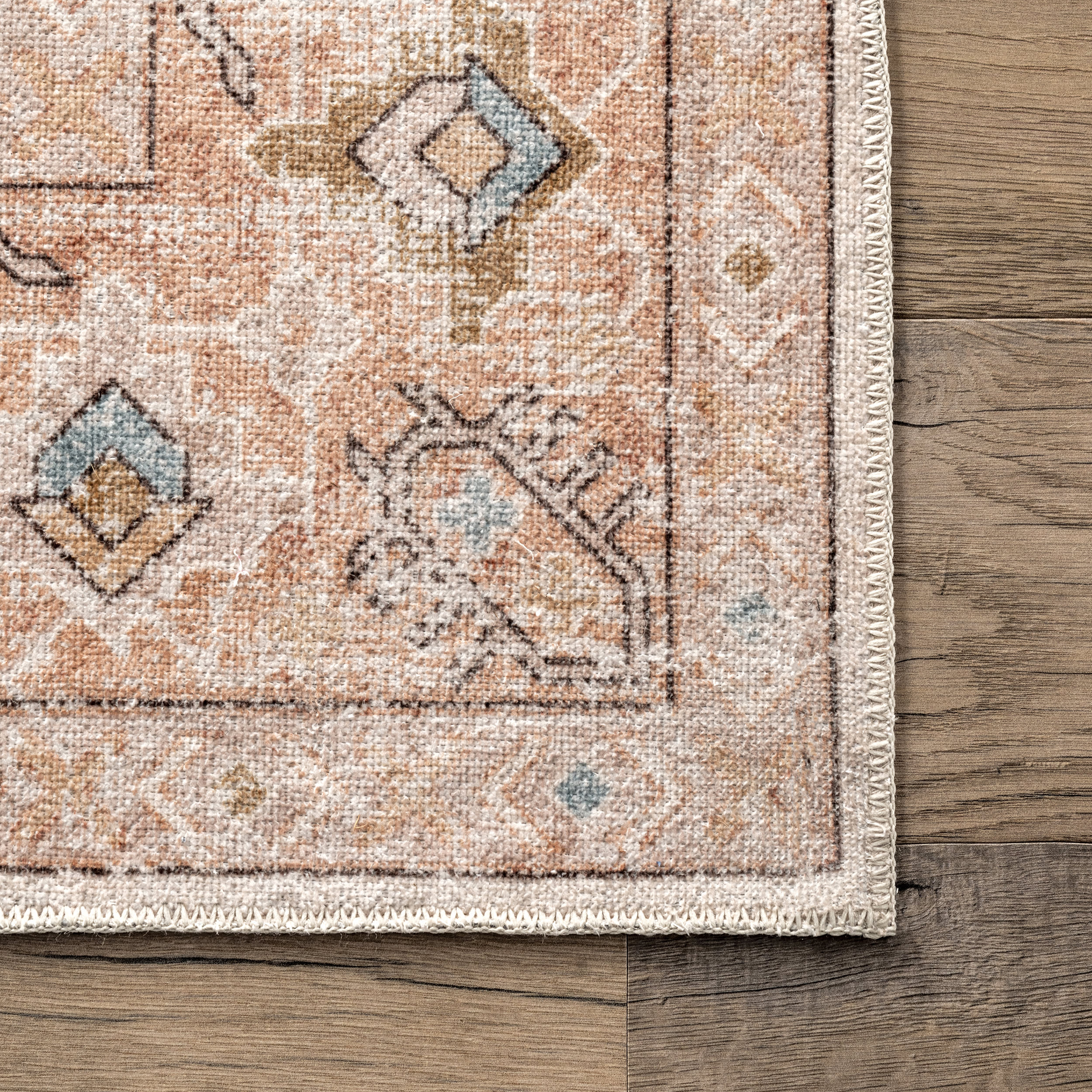 Mara Medallion Spill Proof Washable Rug | Peach