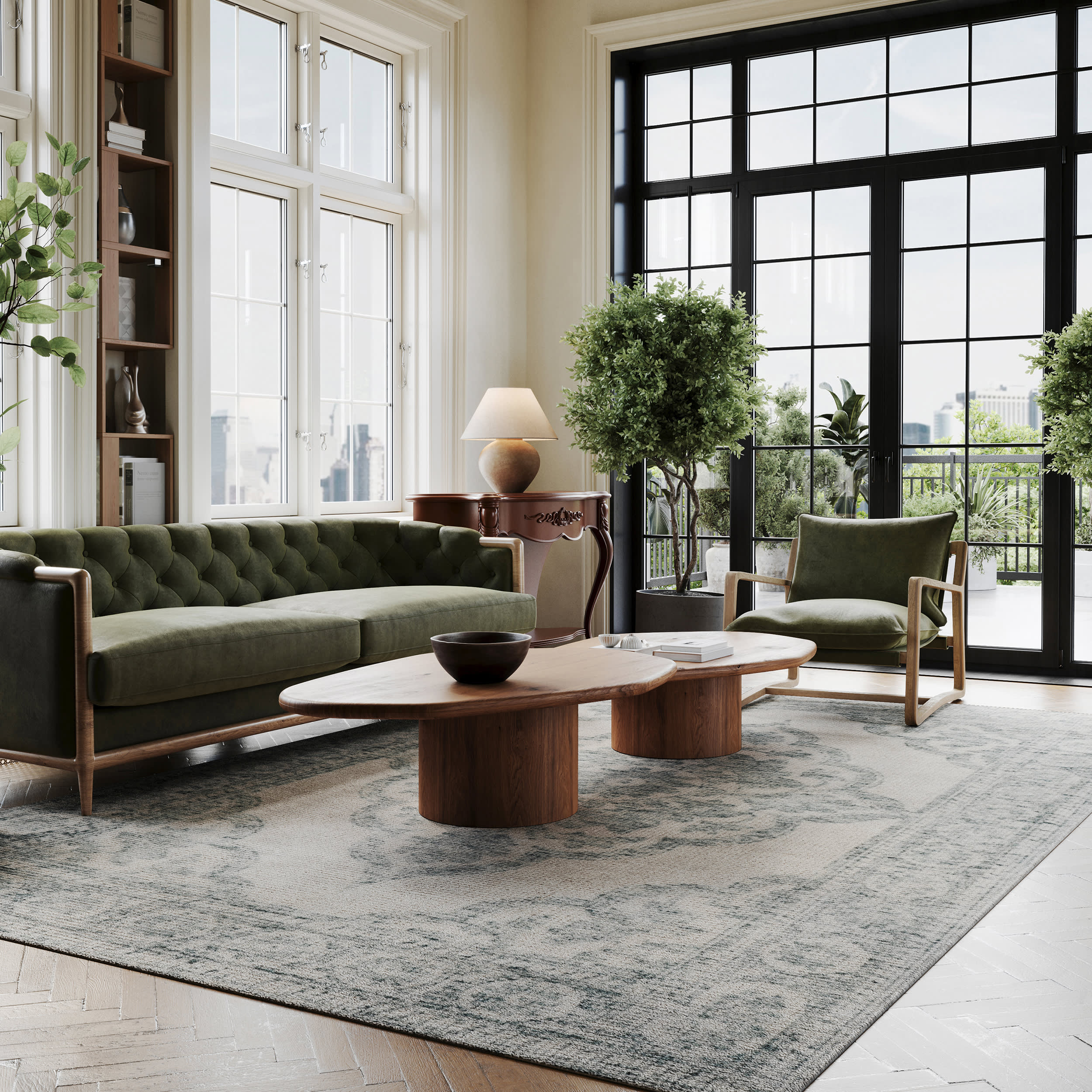 Hand-Tufted Ornate Border Wool-Blend Rug | Teal