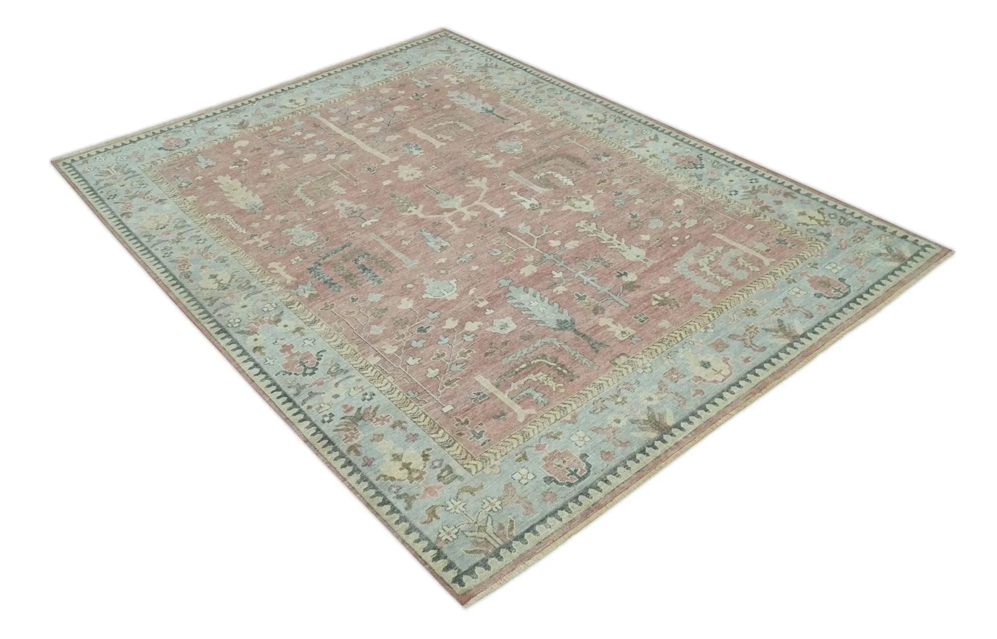 Distress Finished Tree of Life Hand Knotted Rust and Silver Custom Made Wool Rug - The Mayfair Hall