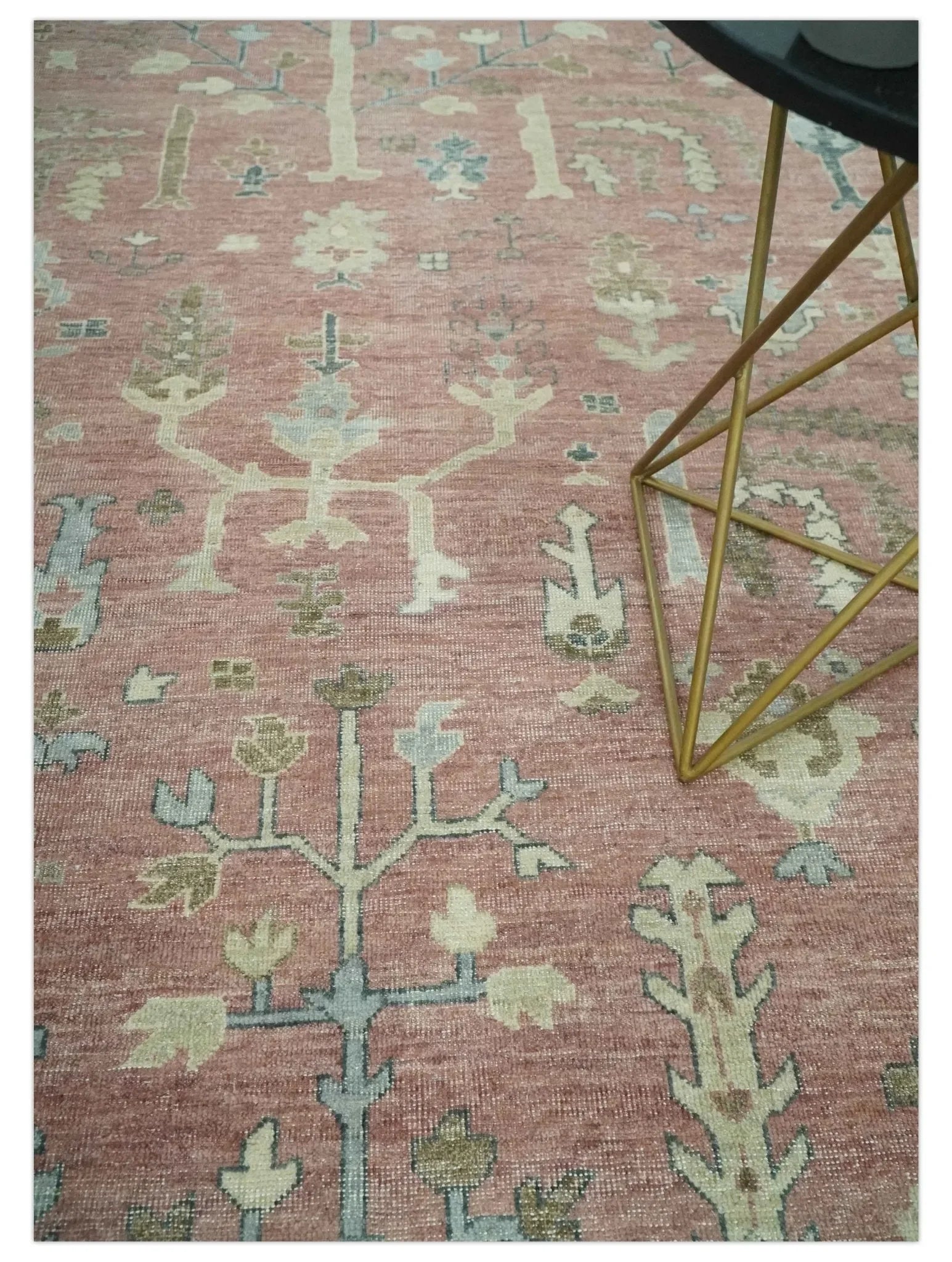 Distress Finished Tree of Life Hand Knotted Rust and Silver Custom Made Wool Rug - The Mayfair Hall