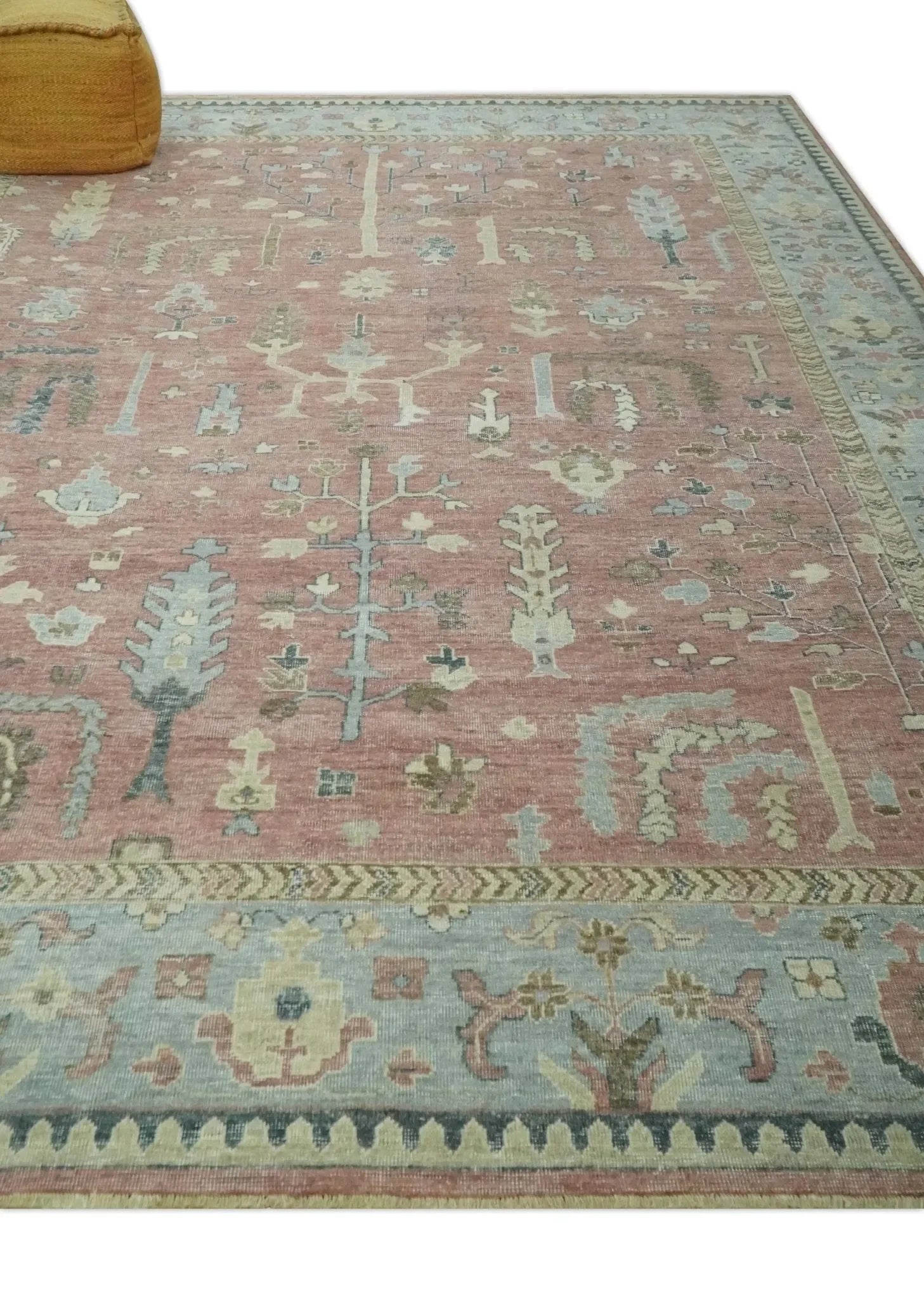 Distress Finished Tree of Life Hand Knotted Rust and Silver Custom Made Wool Rug - The Mayfair Hall