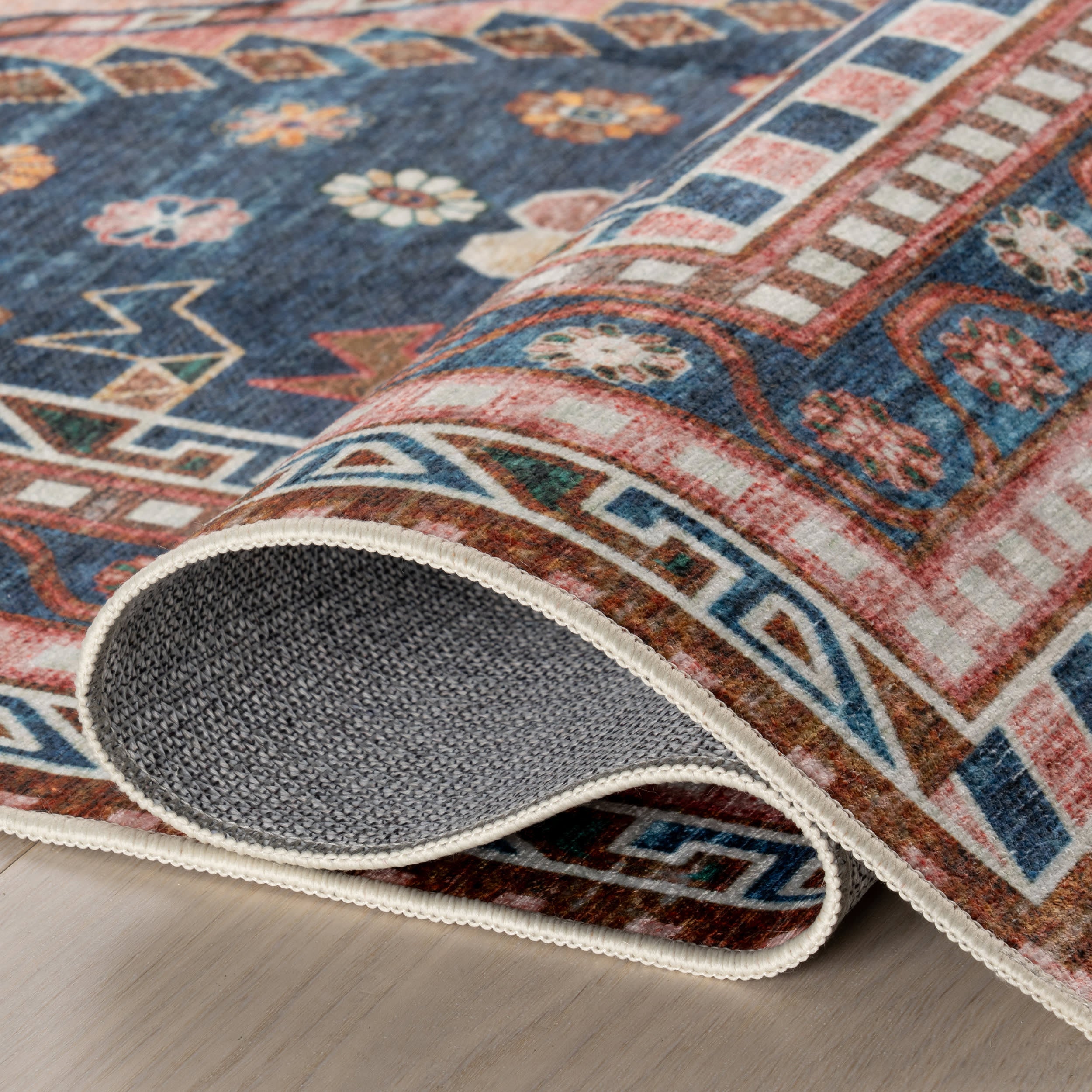 Celia Medallion Spill Proof Washable Rug | Dark Blue