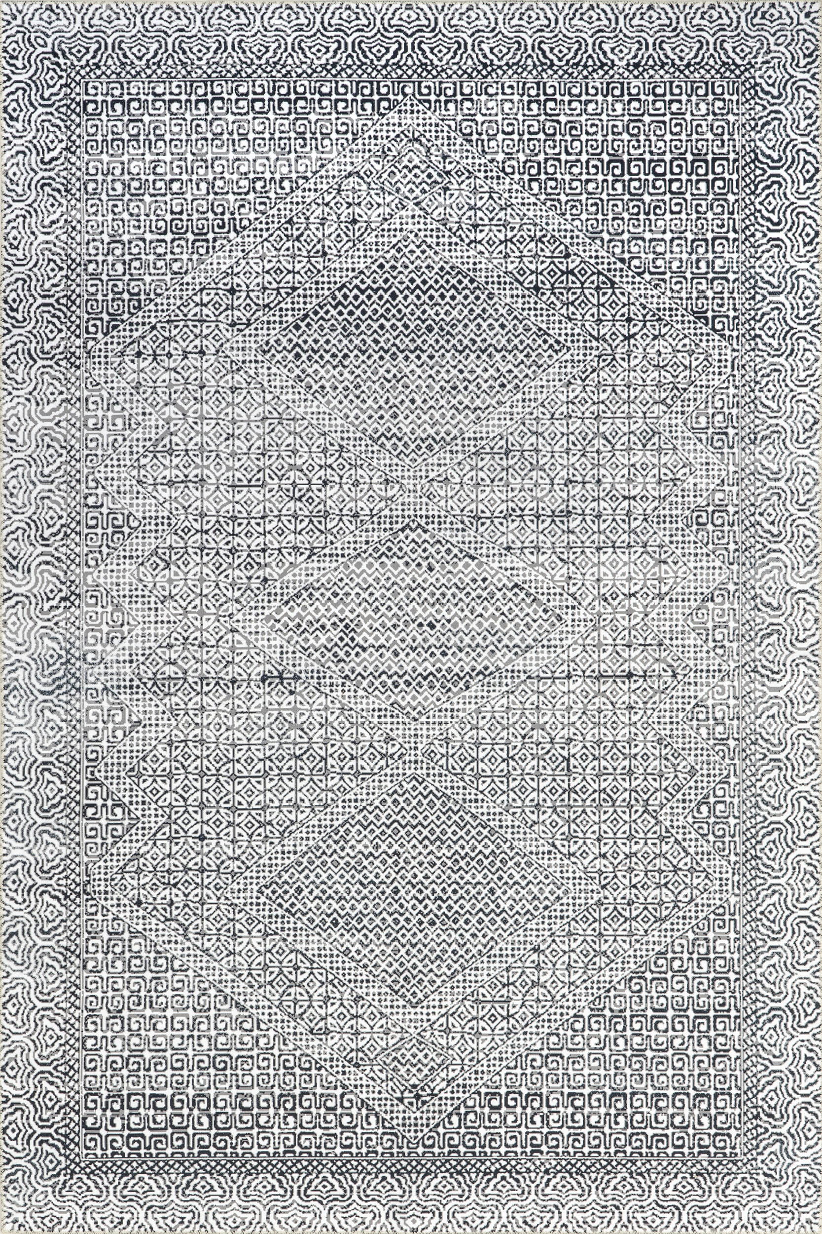 Isolated view of Grey Rectangle Diamond Mosaic Spill Proof Washable Rug, showcasing its design