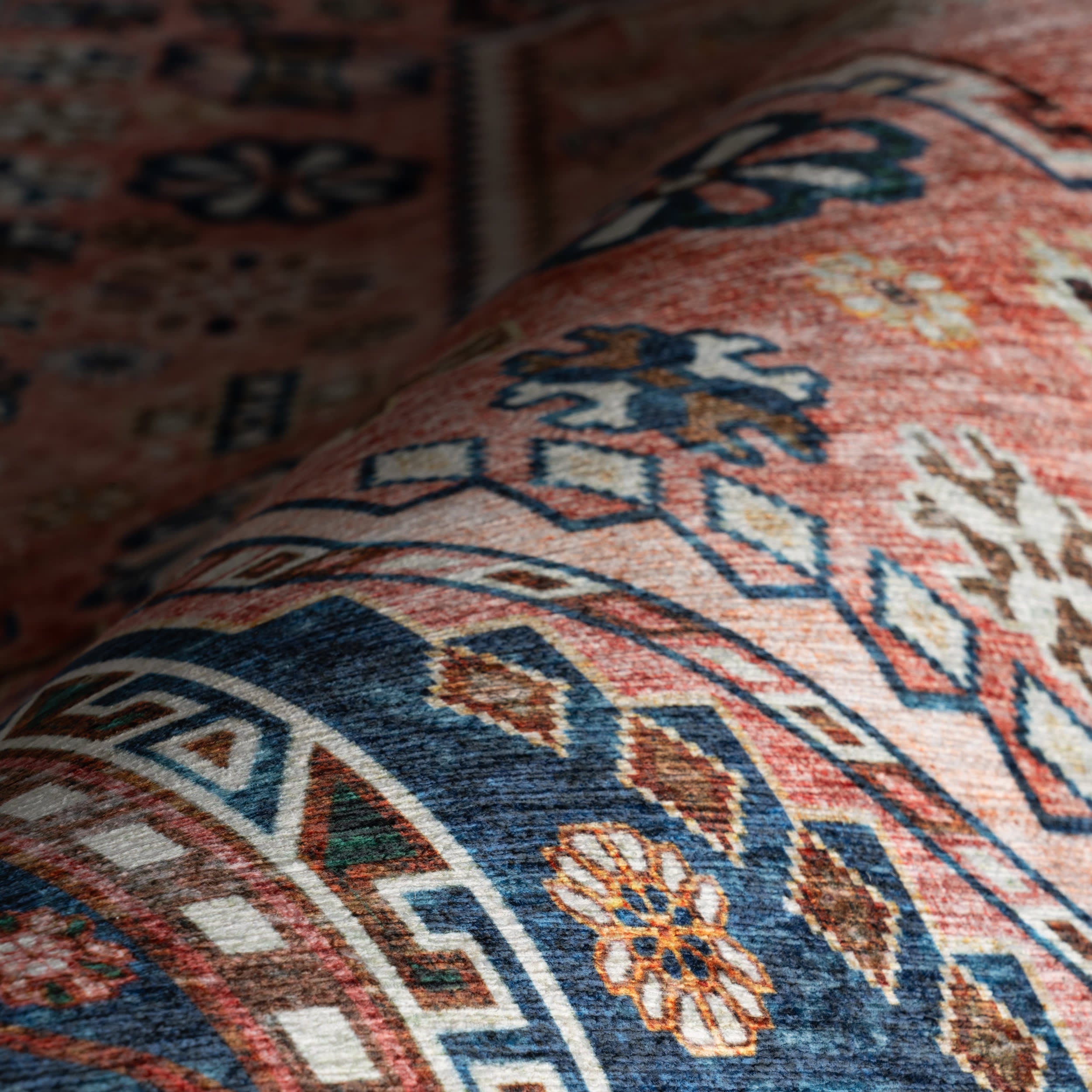 Celia Medallion Spill Proof Washable Rug | Dark Blue