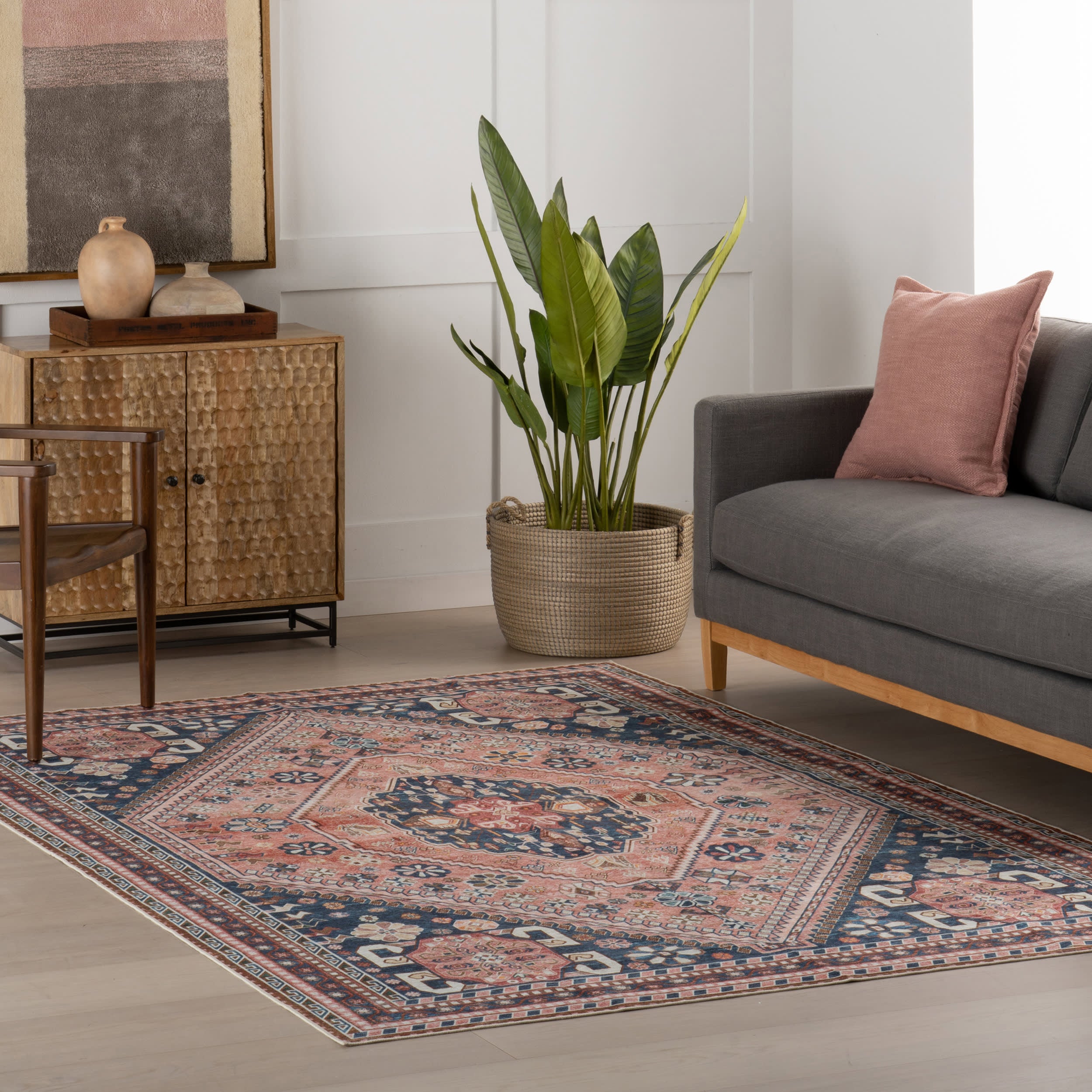 Celia Medallion Spill Proof Washable Rug | Dark Blue