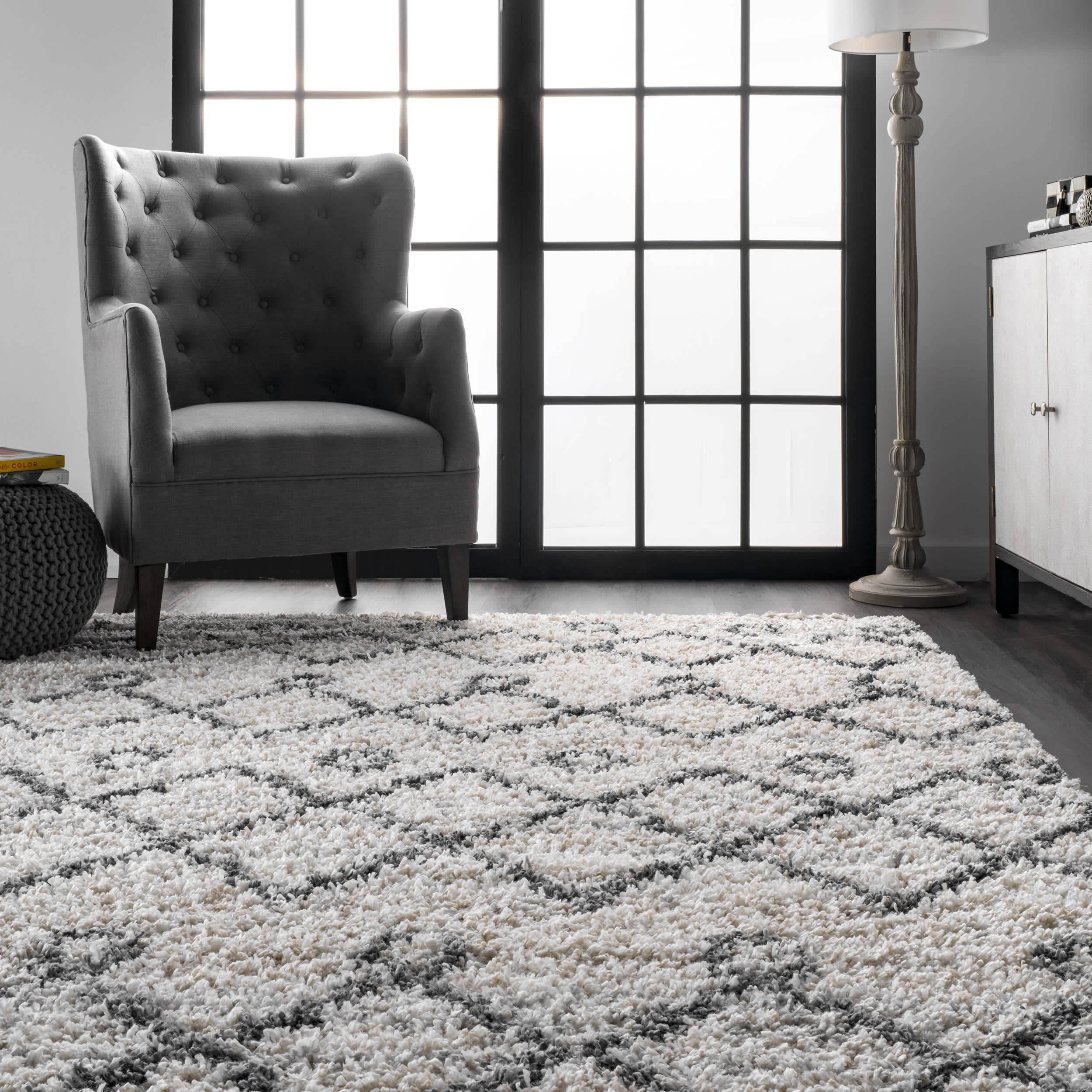 Diamond Moroccan Shag With Tassels Rug | Ivory