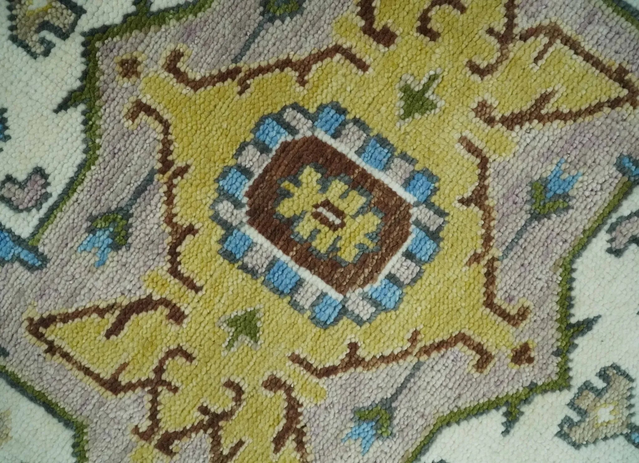 Custom Made Hand Knotted Ivory, Camel and Teal Modern Heriz Serapi Wool Rug - The Mayfair Hall