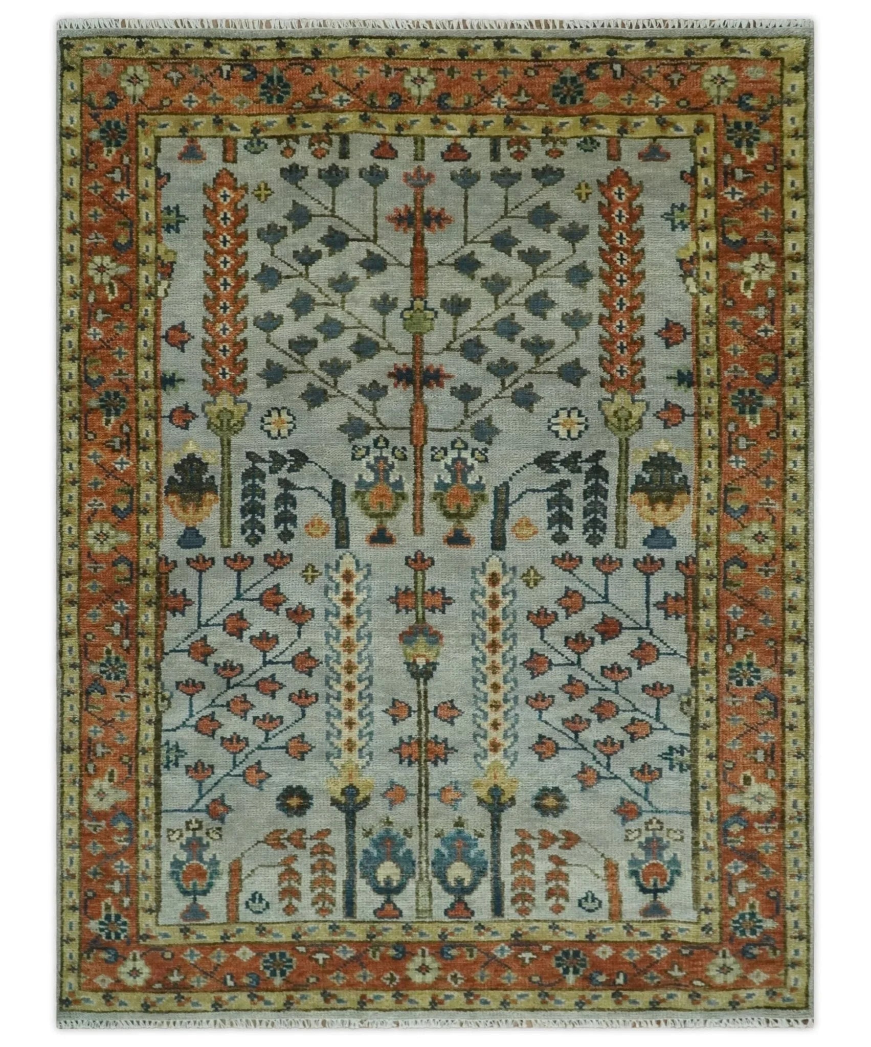 Hand Knotted Rust and Blue Traditional Turkish Vintage Multi Size Wool Rug - The Mayfair Hall