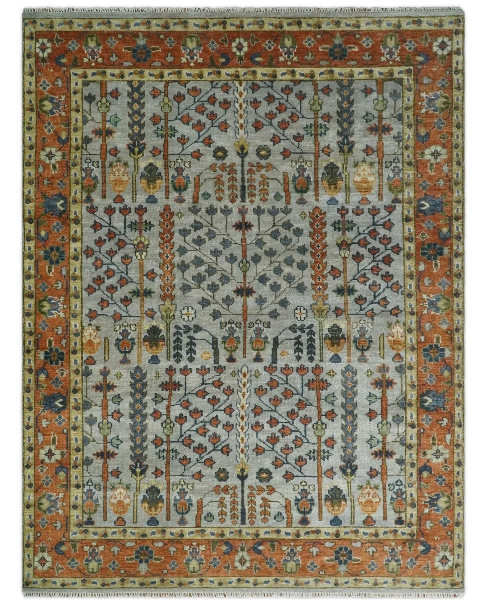 Hand Knotted Rust and Blue Traditional Turkish Vintage Multi Size Wool Rug - The Mayfair Hall