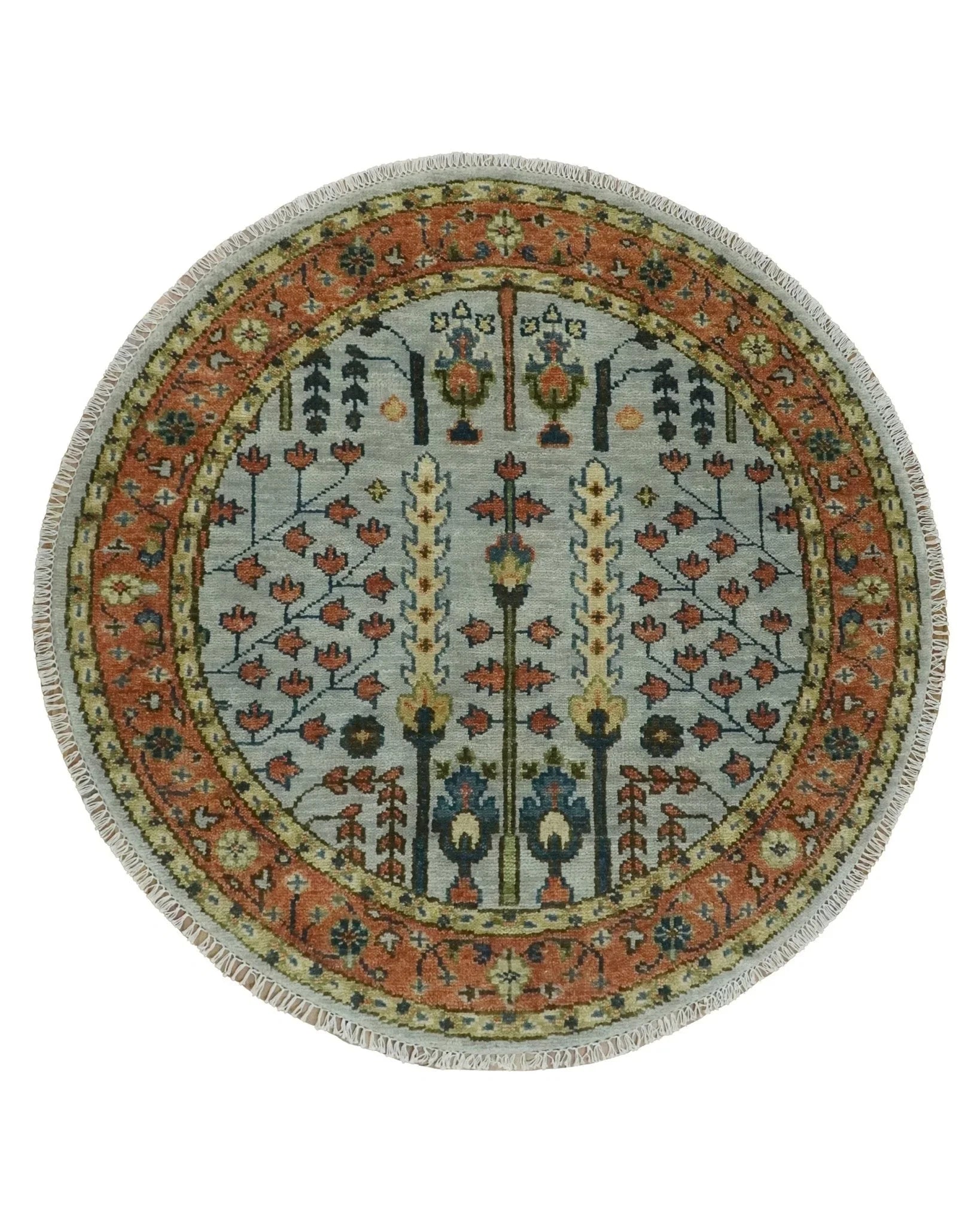 Hand Knotted Rust and Blue Traditional Turkish Vintage Multi Size Wool Rug - The Mayfair Hall