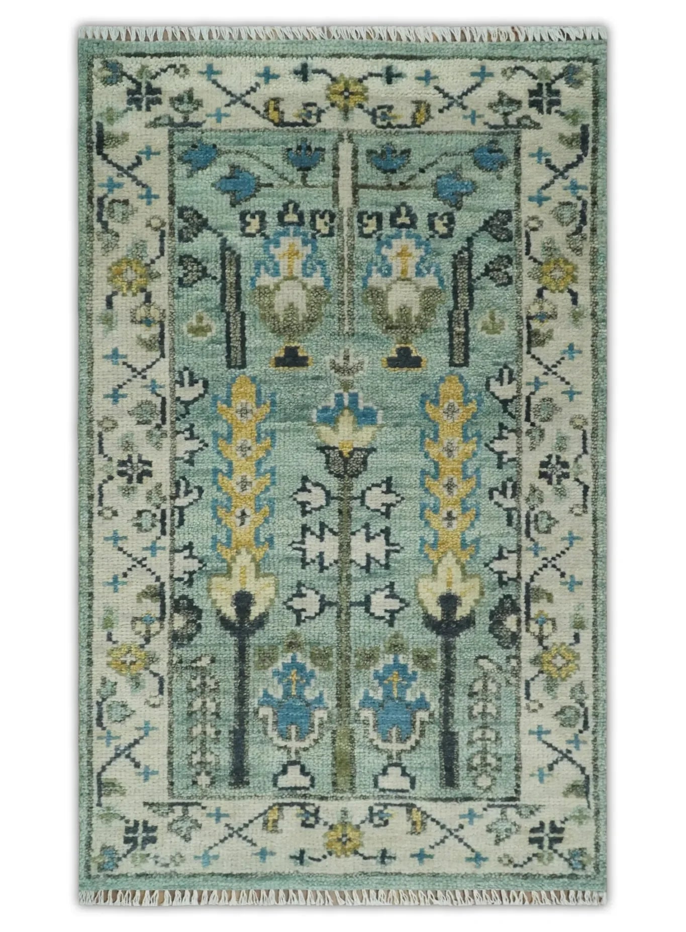 Hand Knotted Traditional Blue and Ivory Antique Oushak Custom Made Wool Area Rug - The Mayfair Hall