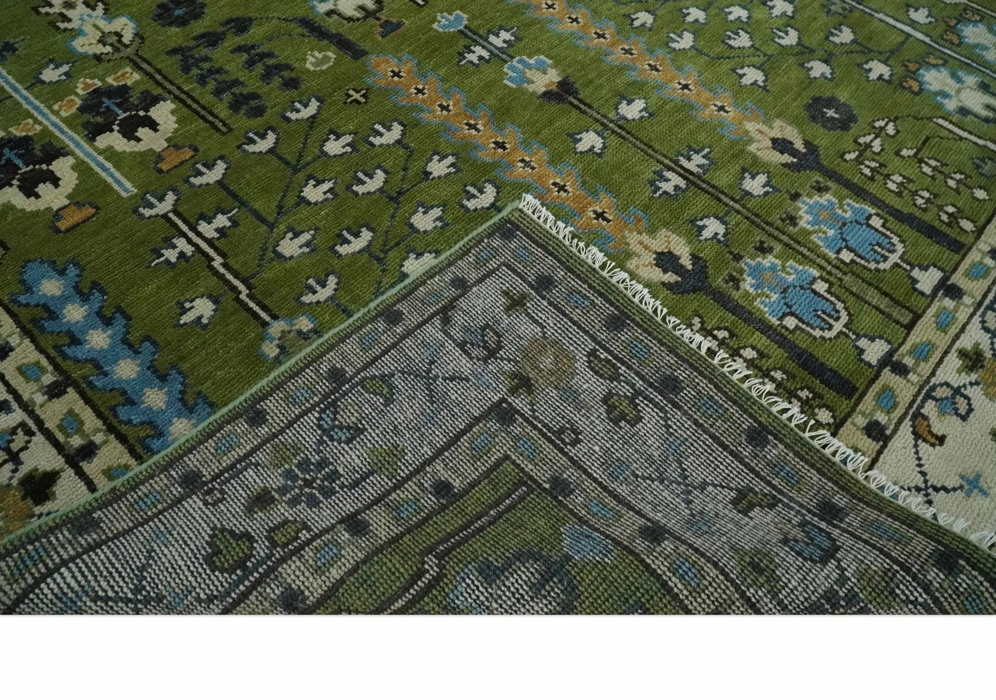 Hand Knotted Royal Green and Ivory Traditional Turkish Style Tree Of Life Multi Size Wool Area Rug - The Mayfair Hall