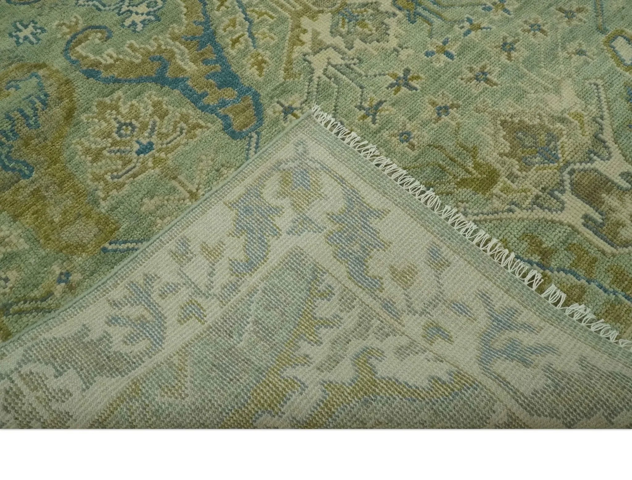 Hand Knotted Green, Olive and Teal Traditional Dragon Oushak Design Custom Made wool rug - The Mayfair Hall
